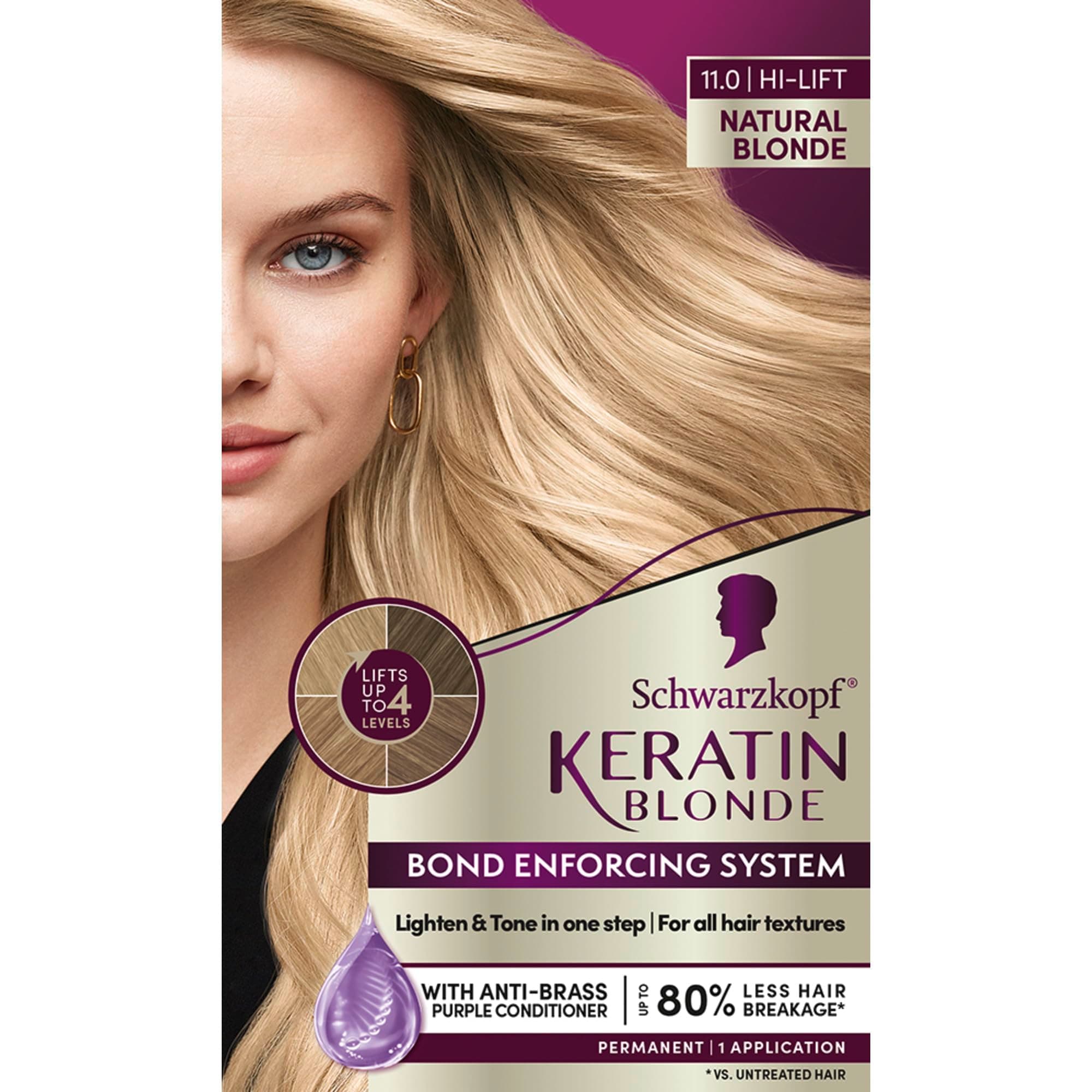 Schwarzkopf Keratin Blonde Hair Dye, 11 High Lift Natural Blonde, Professional Quality Permanent Hair Color, Bond Enforcing System, Pre-Color Serum & Purple Conditioner Included