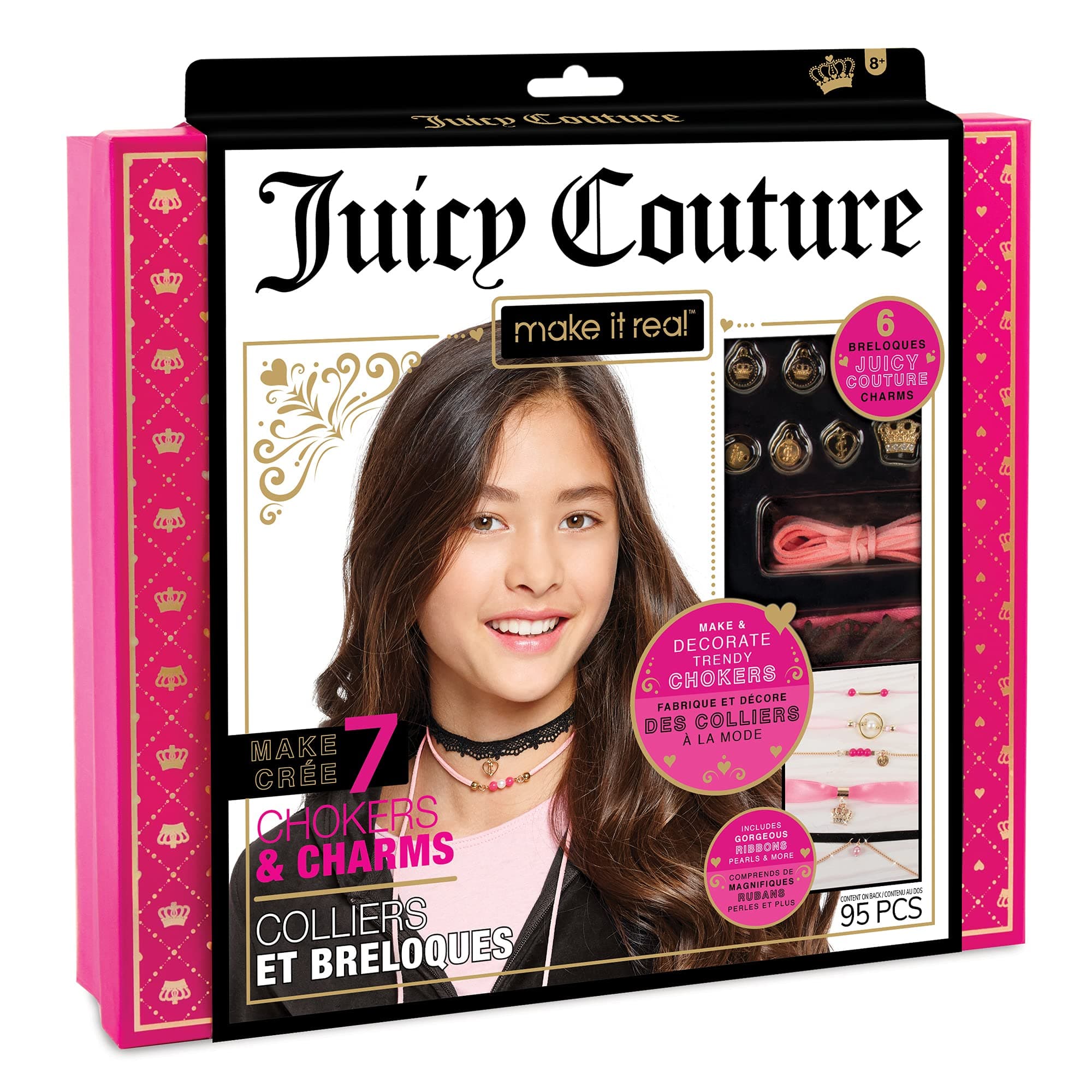 Juicy Couture: Chokers & Charms Kit - Create 7 Unique Necklaces, 102 Pieces, 7 Trendy Chokers, 6 Juicy Charms, Tweens & Girls, Elastic Fitted Necklaces, DIY Bead Jewelry Kit, Ages 8+