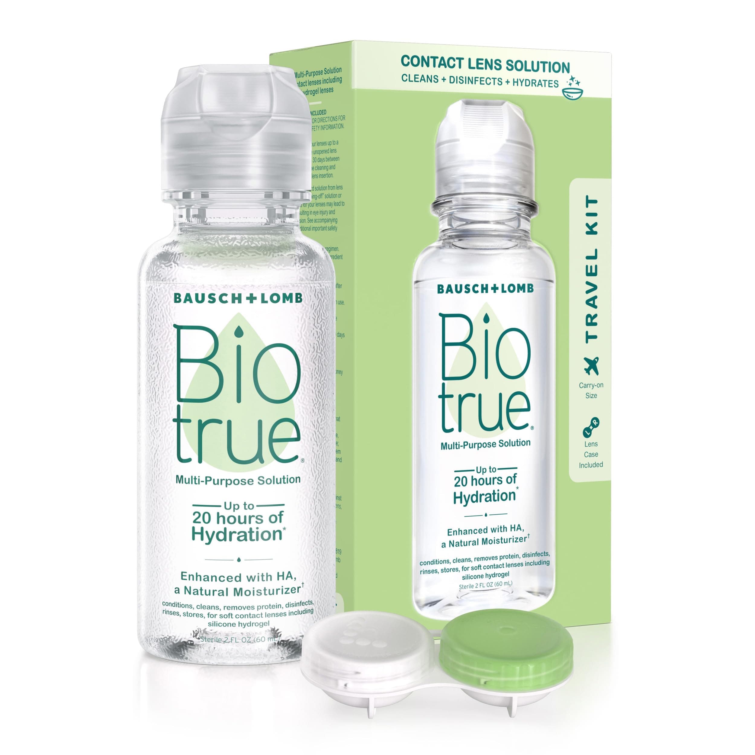 Biotrue Contact Solution, Multi-Purpose Solution with Lens Case, Cleans, Conditions, Hydrates, Disinfects, Removes Protein, Dirt & Debris, Contact Lens Cleaner & Storage, 2 Fl Oz (Pack of 1)