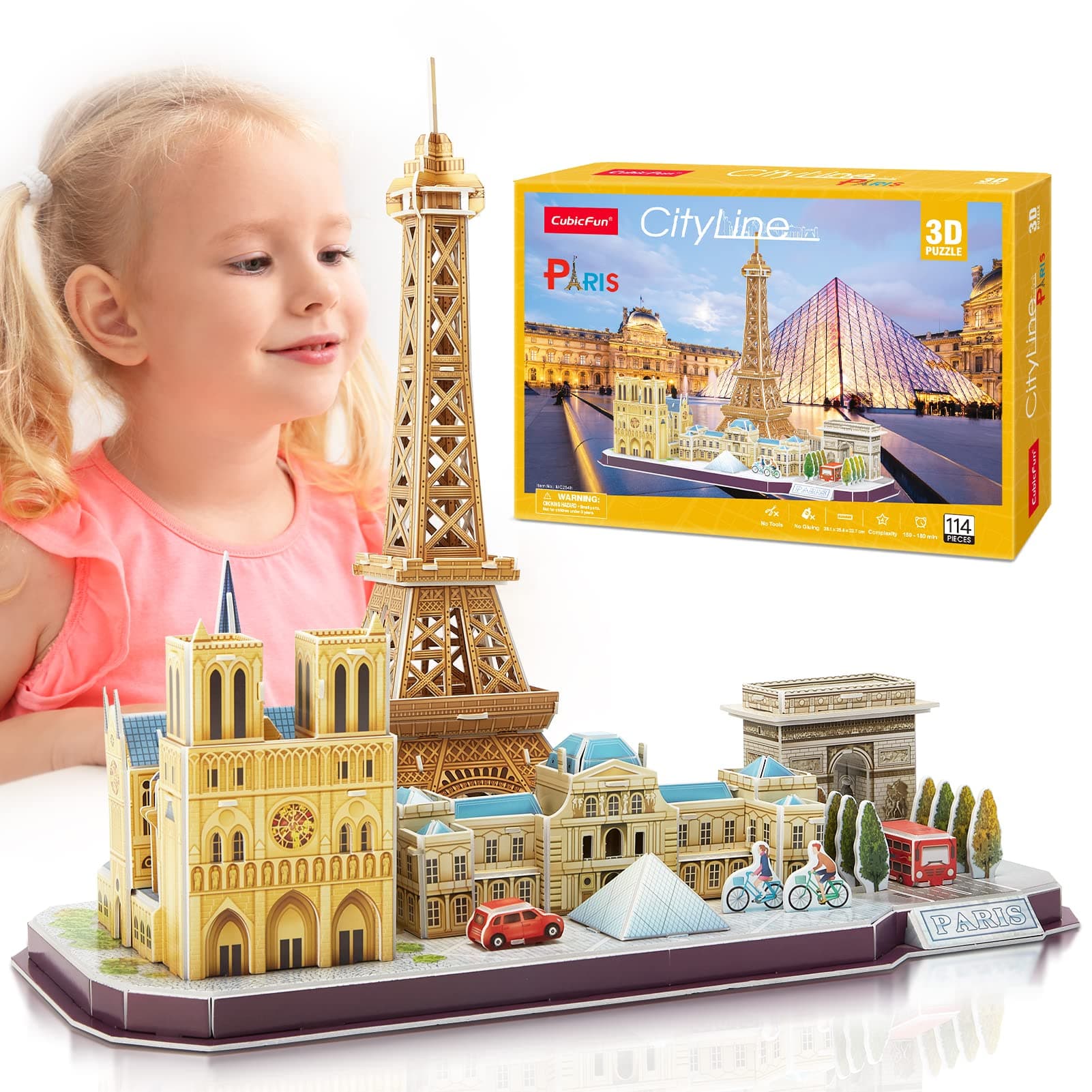 CubicFun 3D Puzzles for Kids Ages 8-10 12-14 Pairs Cityline Arts Crafts for Girls Ages 8-12 Architecture STEM Projects for Kids Ages 8-12, Toys Gifts for 8 Year Old Girls Eiffel Tower