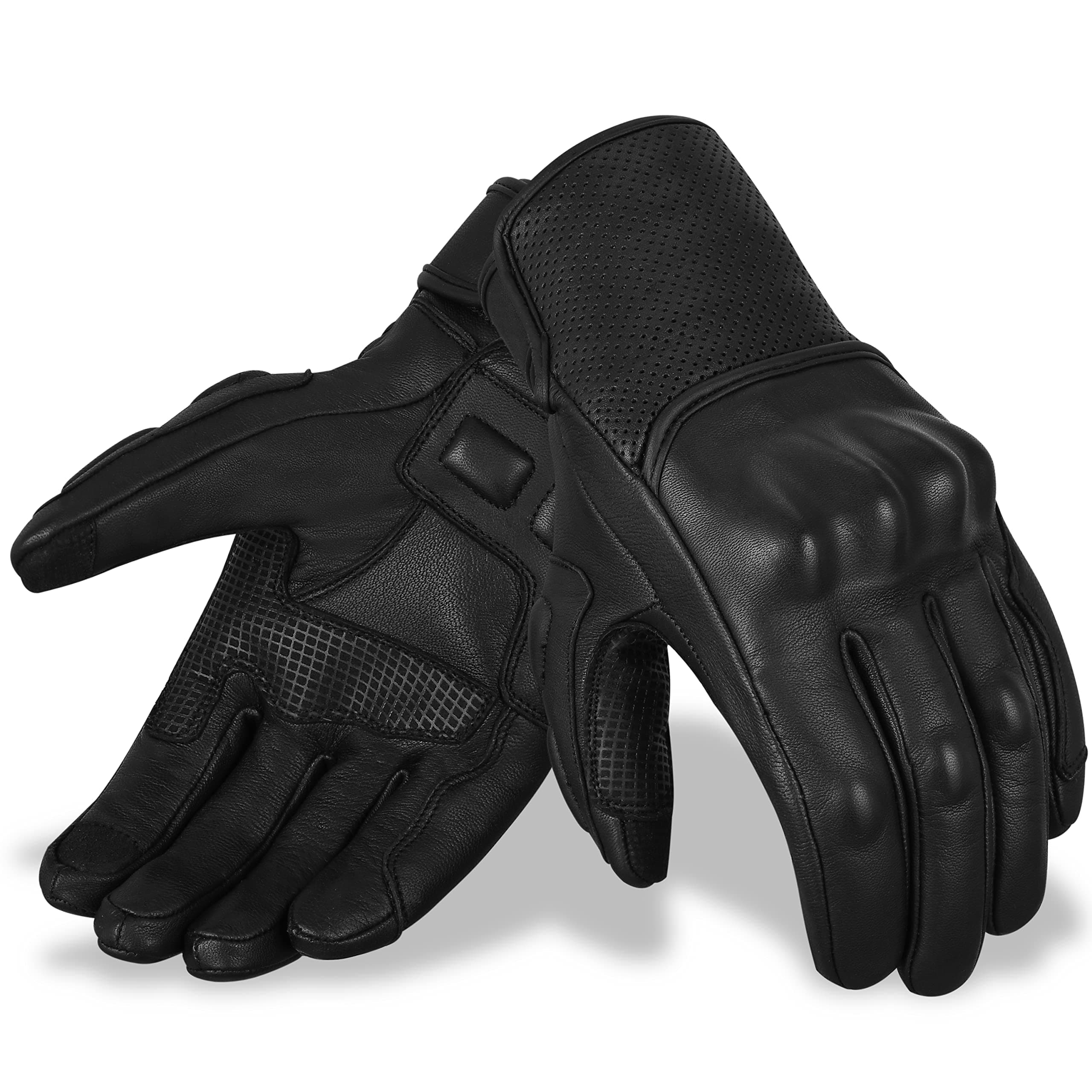Genuine Leather Motorcycle Gloves for Men Hard Knuckle Protection Racing ATV Riding Gloves Touch Screen
