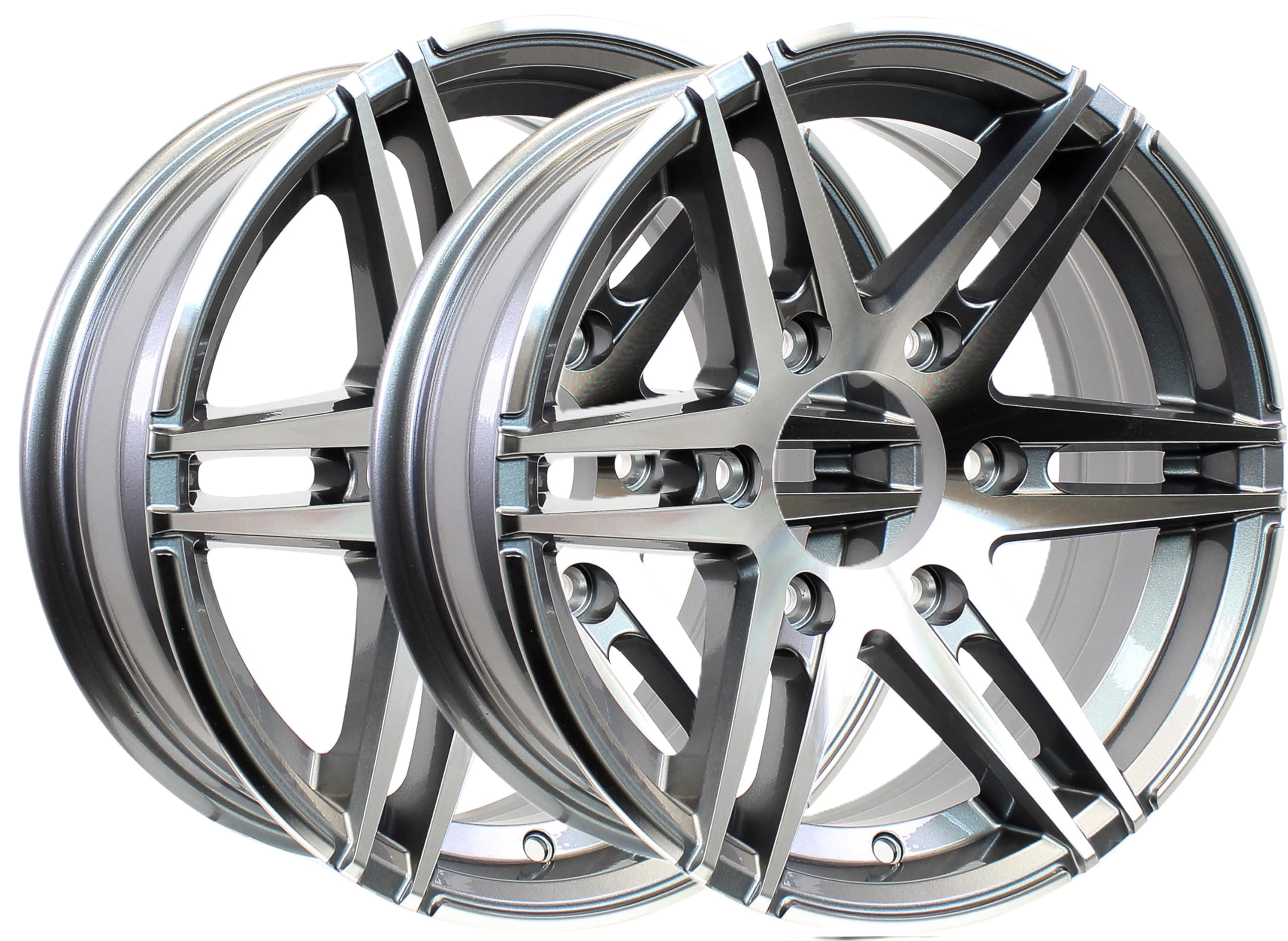 eCustomrim 2-Pack Aluminum Trailer Wheels 16X6 16 Inch Rim Gun Metal Machine 6 Lug