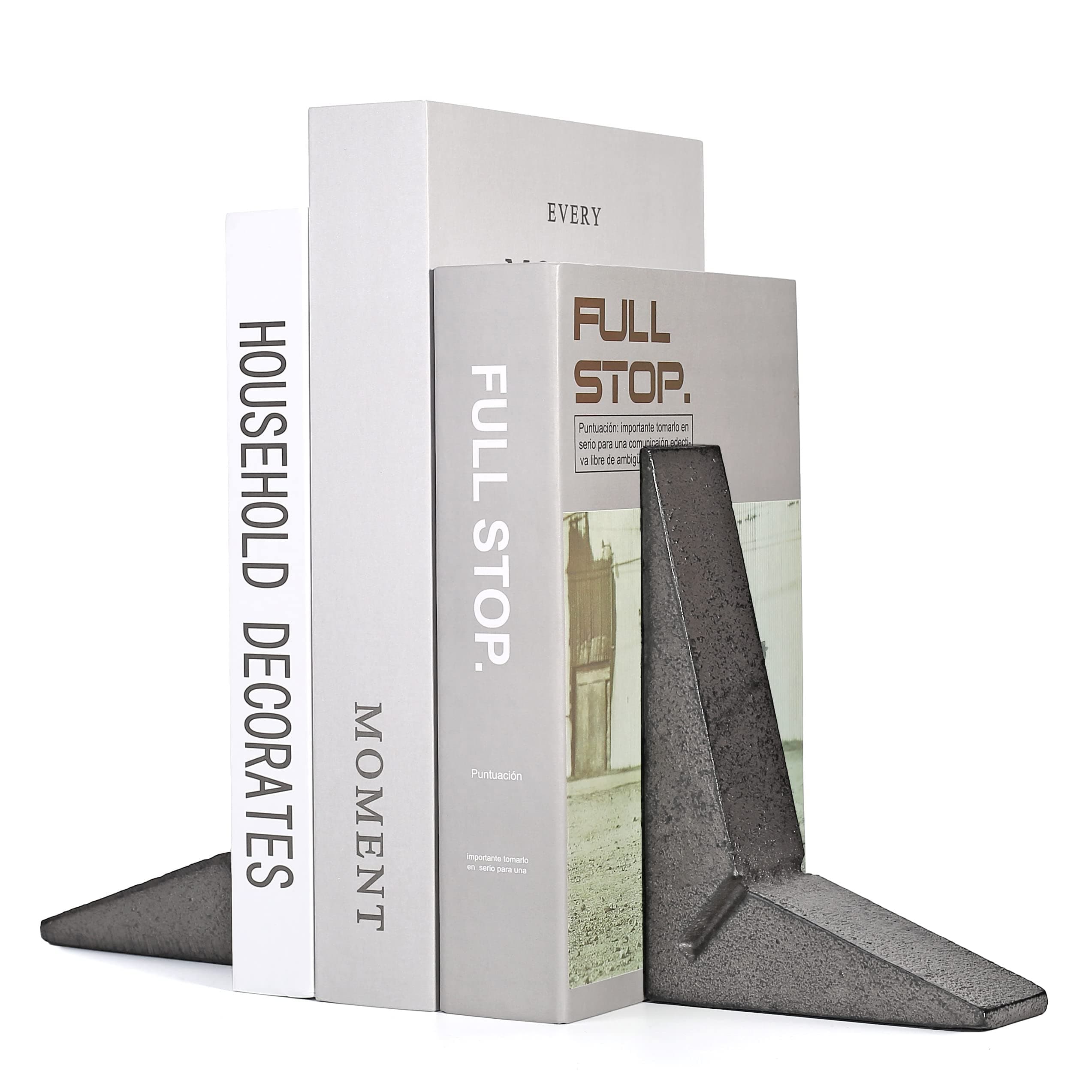 AmbipolarCast Iron Geometric Decorative Bookends , Sharp Triangle Theme , Heavy Duty , Set of 2 Black