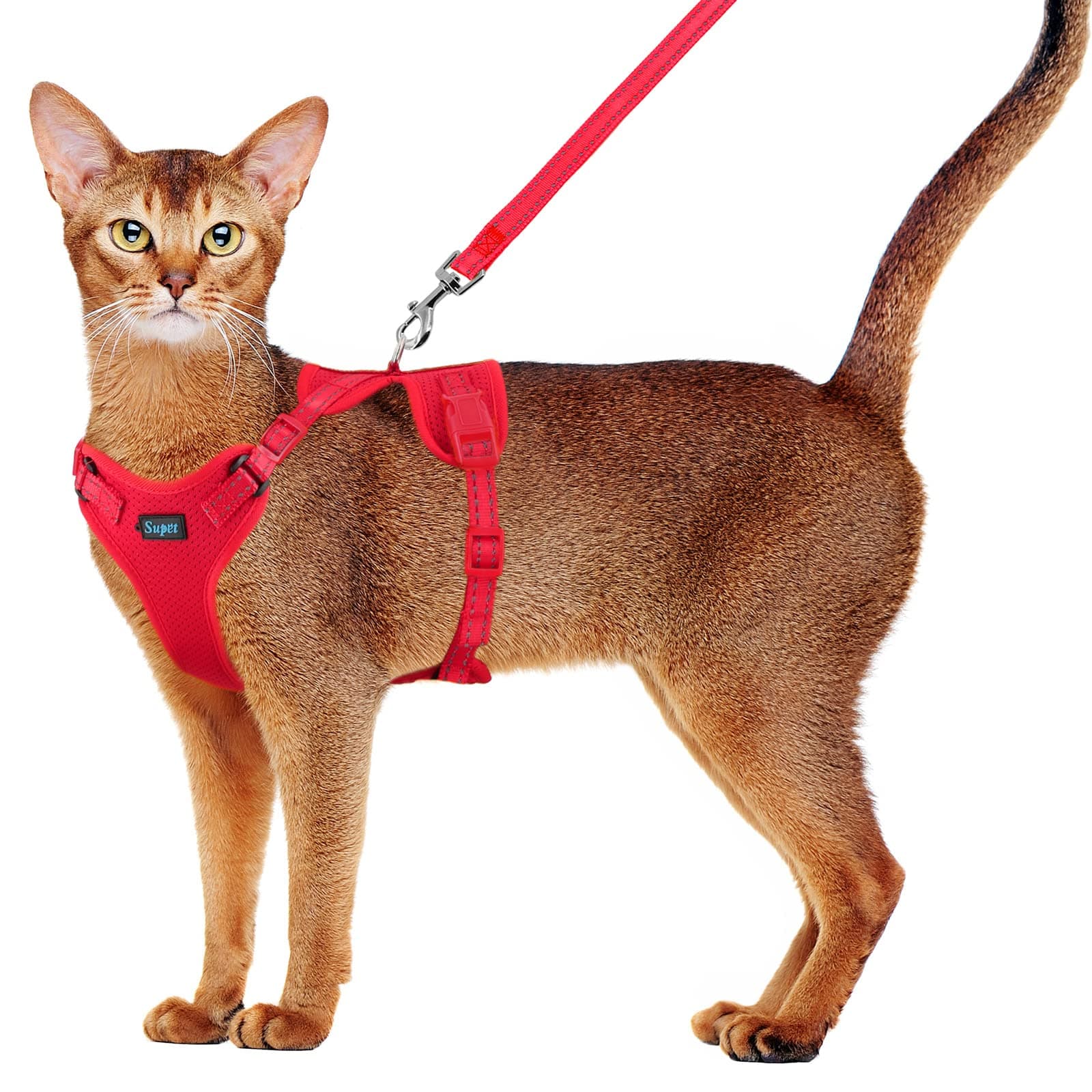 Supet Cat Harness and Leash Set for Small to Large Cats Adjustable Cat Vest Harness with Reflective Trim Universal Cat Leash and Harness for Cats/Puppies Outdoor Walking