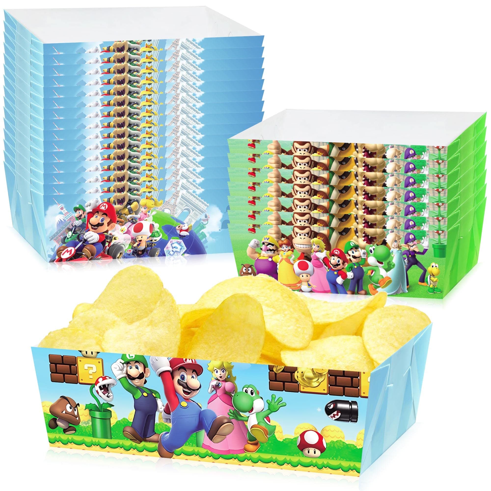 Mario Party Supplies and Birthday Decorations - Party Plates, Paper Trays, Nacho Paperboard Hot Dog Popcorn