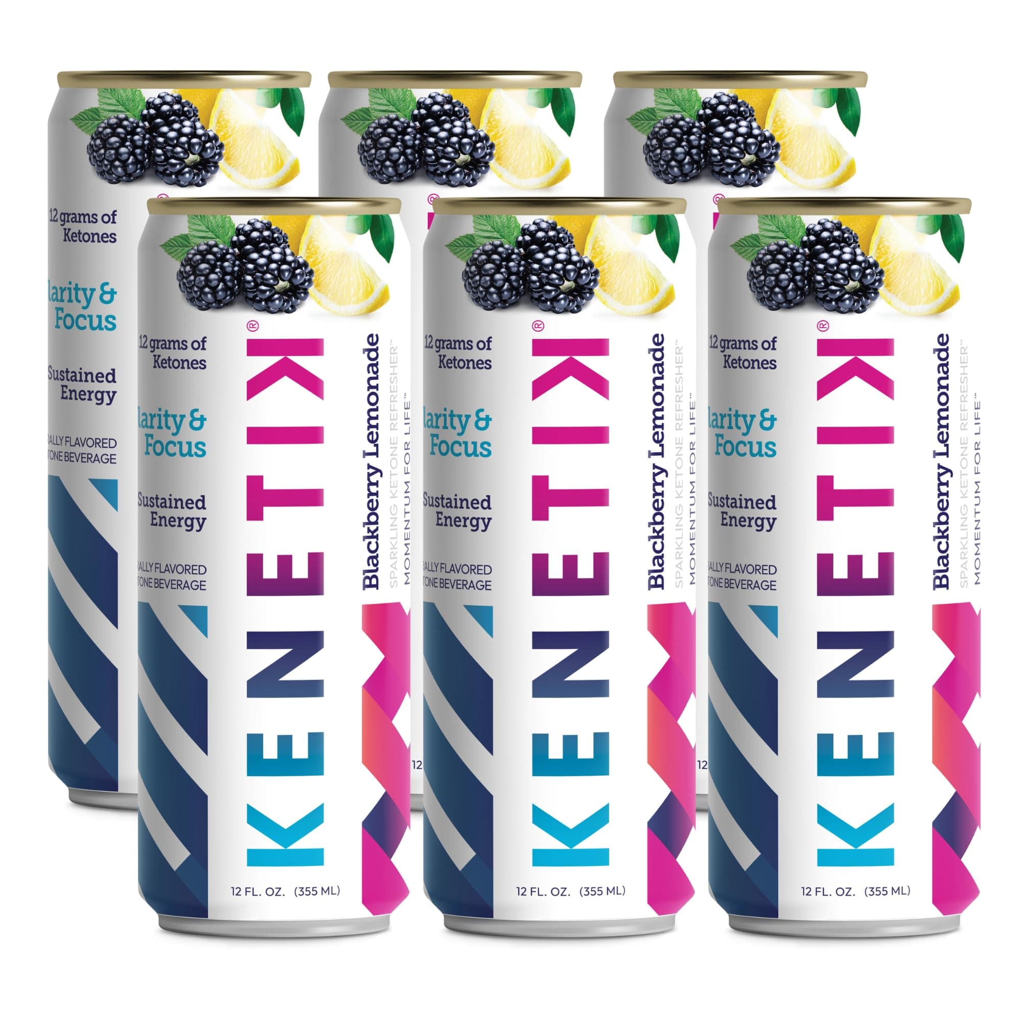 Nootropic Ketone Drink, Ketones for Energy & Focus, Caffeine & Sugar Free, High Performance D-BHB Ketone Mix, Fuel w/Zero Crash or Jitters, Ready to Drink - Blackberry Lemonade 6 Pk
