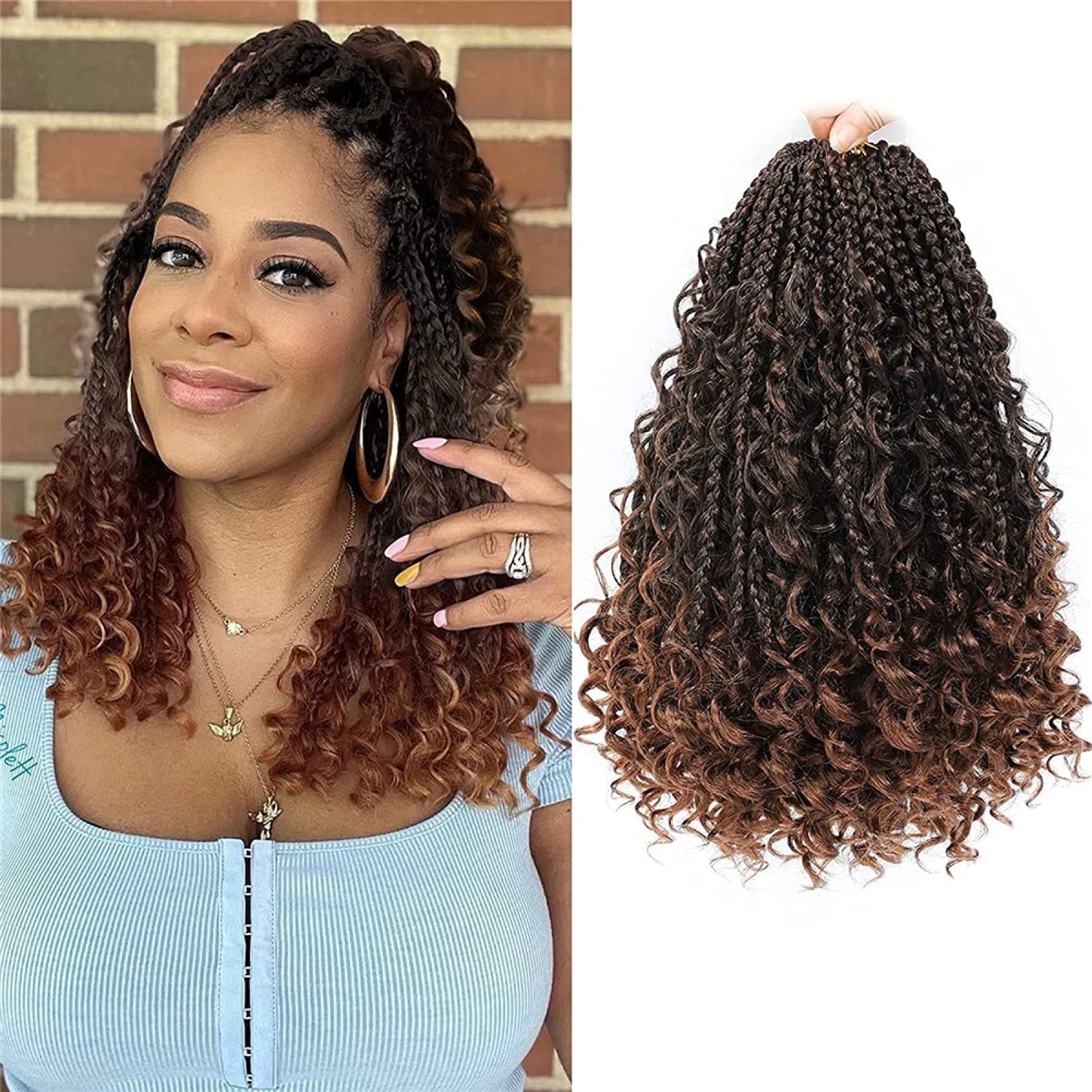 Goddess Box Braids Crochet Hair 14 Inch Boho Box Braids Crochet Box Braids Curly Ends pre looped 3X Crochet Braids Synthetic Braiding Hair