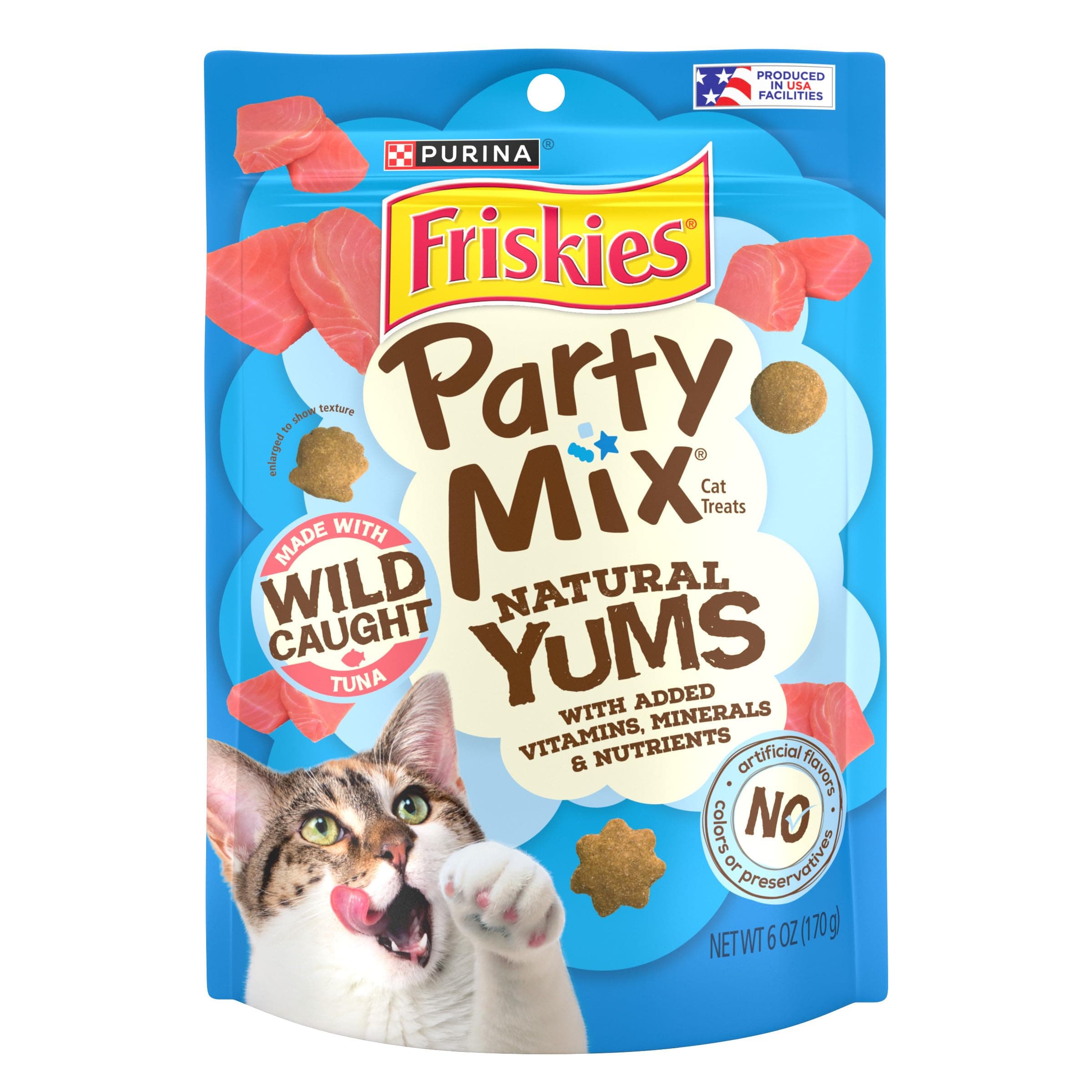 Purina Friskies Natural Cat Treats, Party Mix Natural Yums With Wild Tuna - (Pack of 6) 6 oz. Pouches