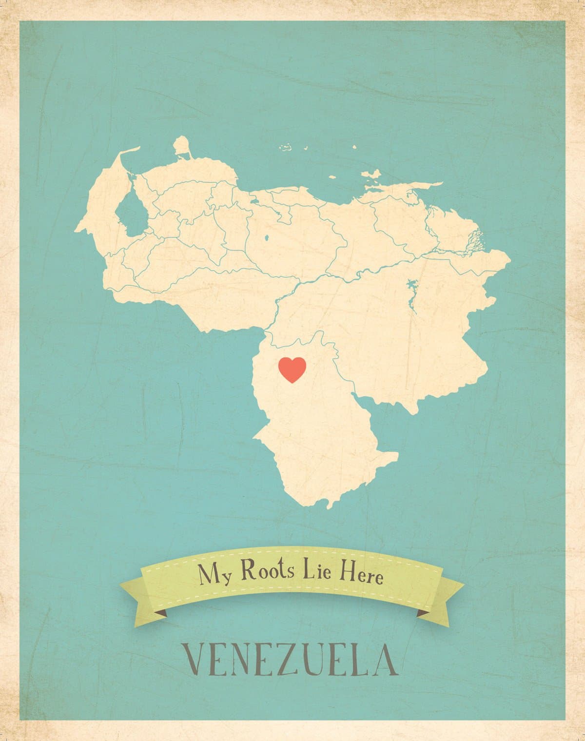 Wall Map, My Roots Venezuela Personalized Wall Map 11x14, Kid's Venezuela Map Wall Art, Wall Art Print, Nursery Decor, Nursery Wall Art