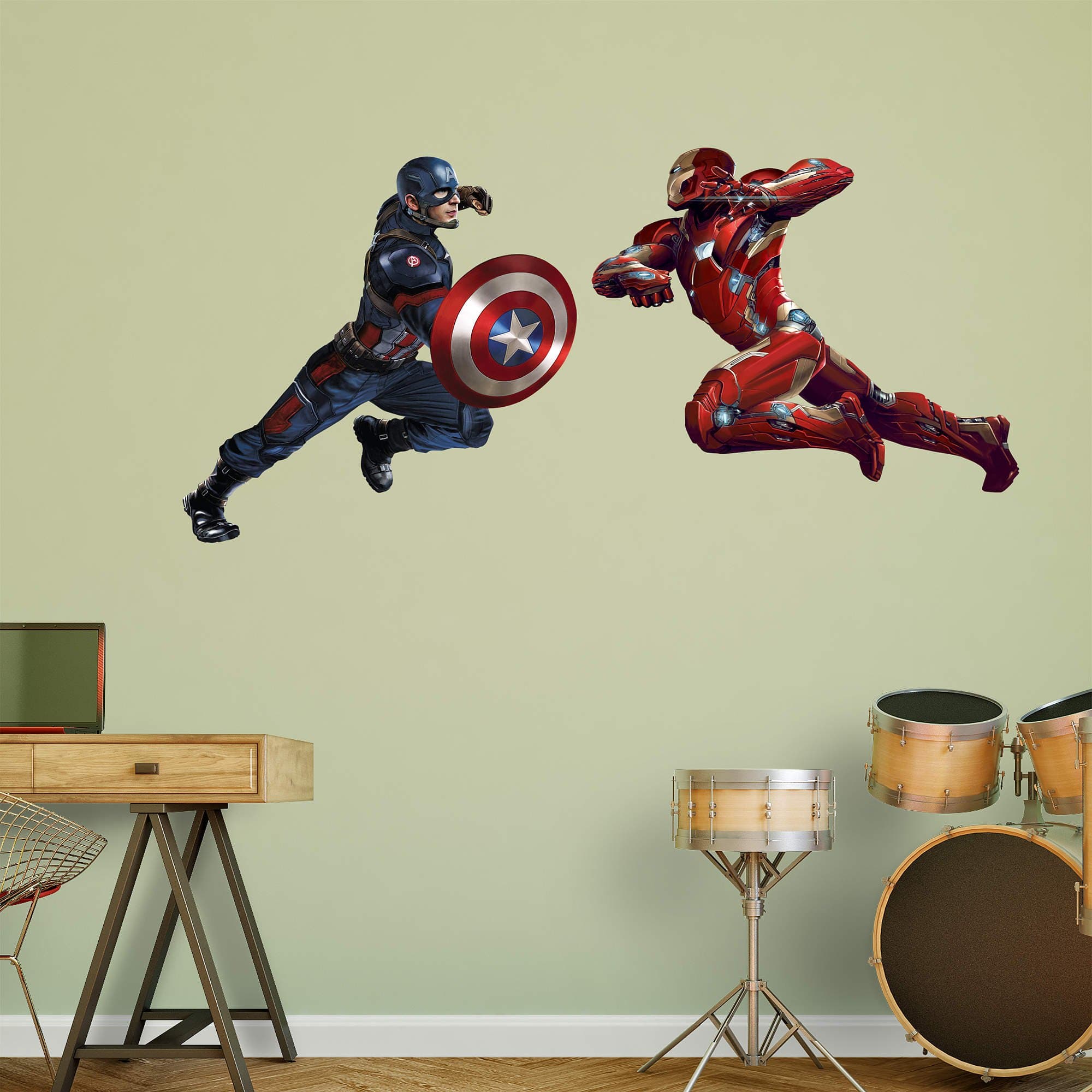 Fathead Peel and Stick Decals Marvel America Civil War Captain Vs. Iron Man RealBig