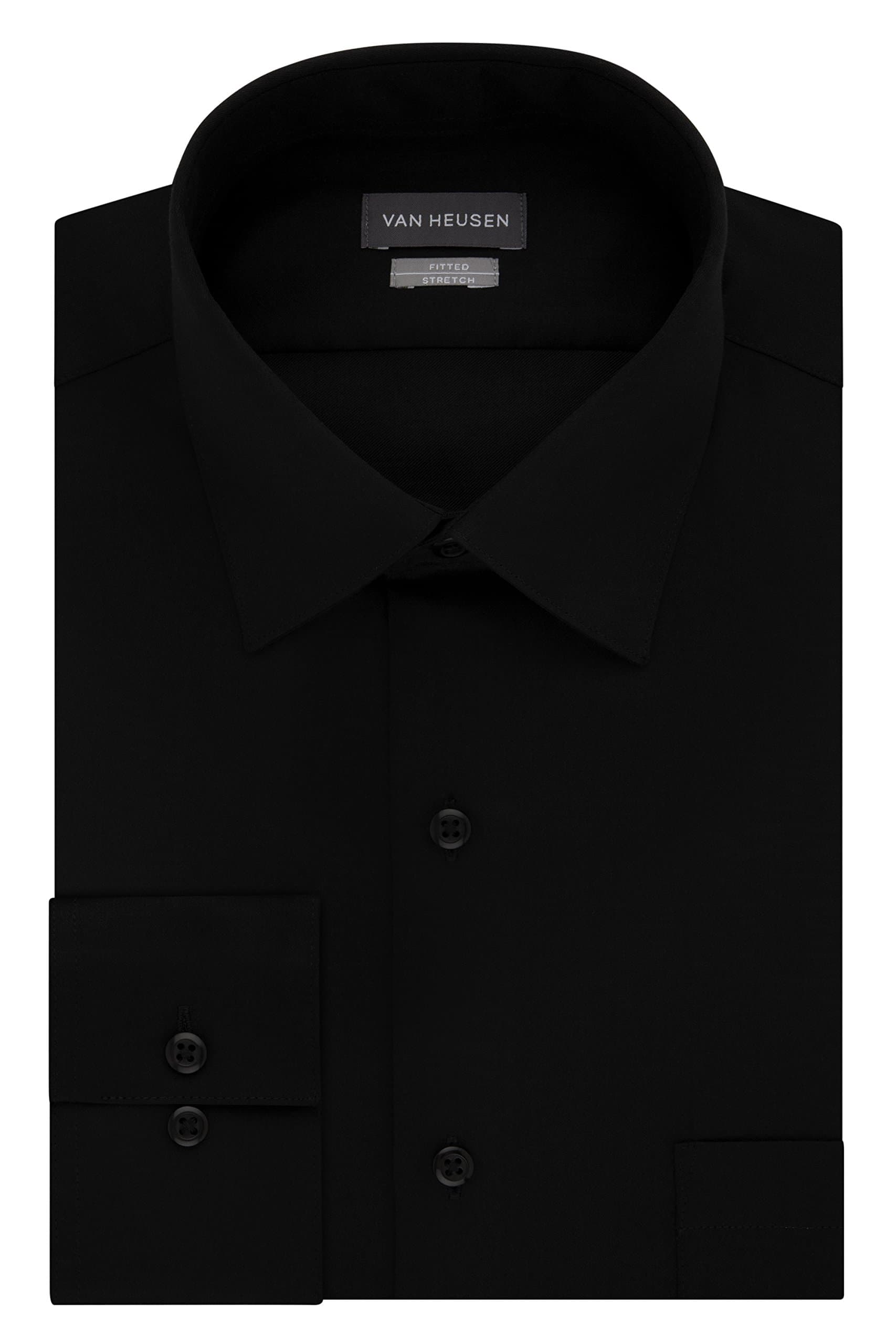 Van Heusen Men's Dress Shirts Fitted Lux Sateen Stretch Solid Spread Collar