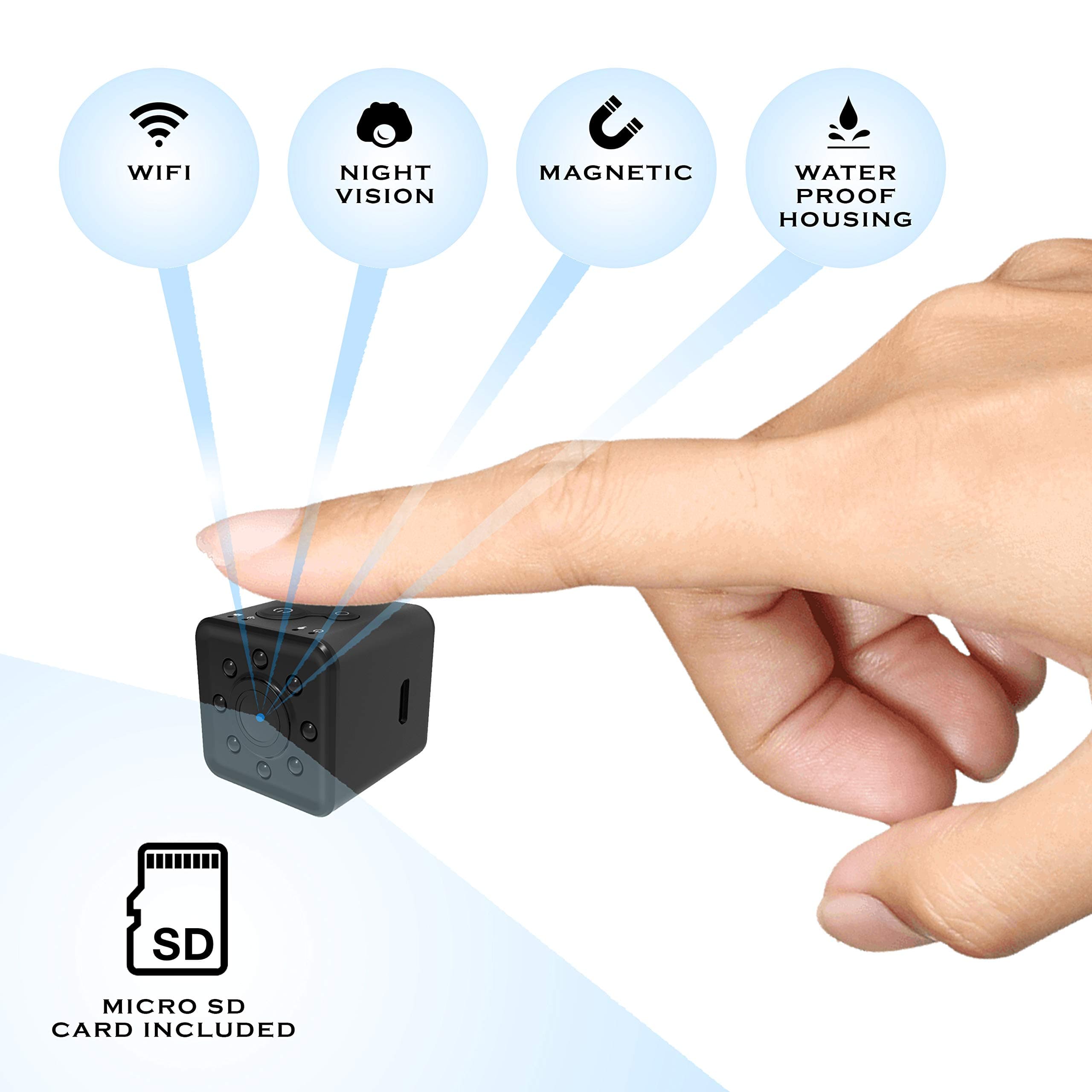 Mini Camera, Goold Hidden Spy Device Wireless HD Waterproof Security & Surveillance Camcorder, Suitable & Compact For Any Environment with Night Vision and Smart Phone Control (Memory Card Included)