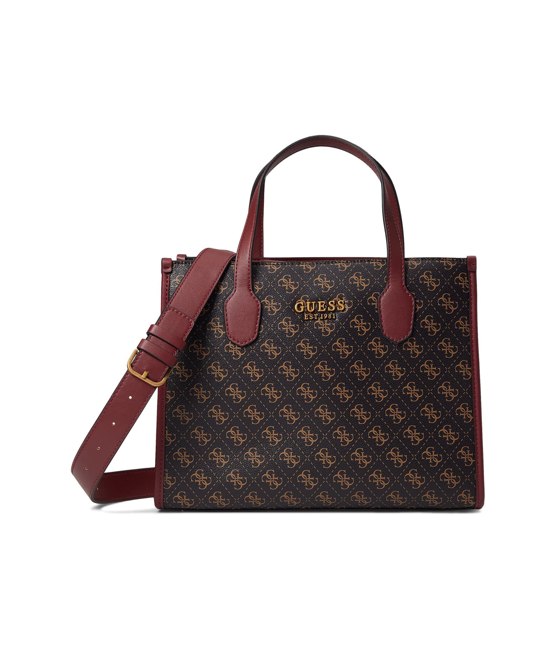 Silvana Small Tote Bag for Women, Brown Logo/Merlot