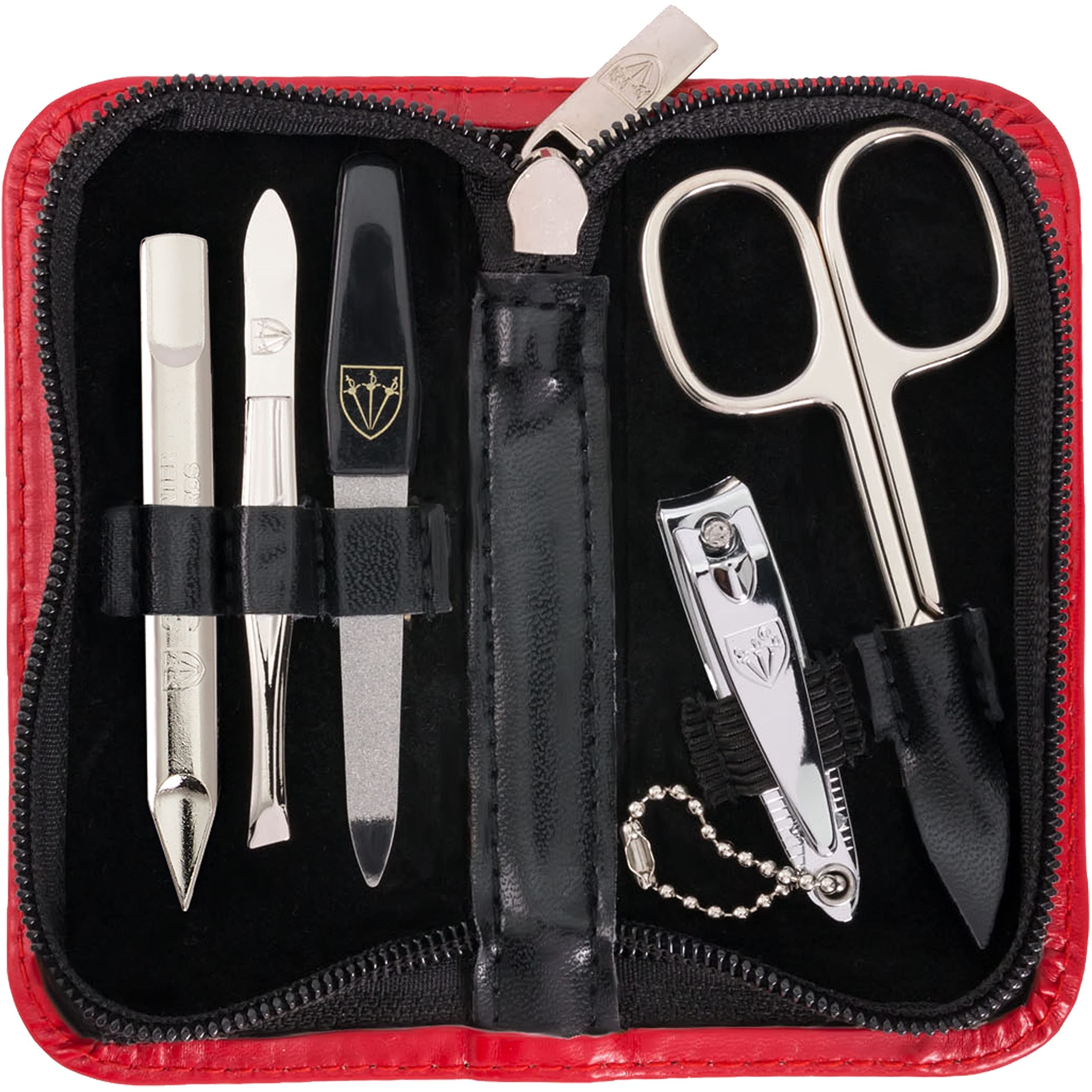 3 Swords Germany - brand quality 5 piece manicure pedicure grooming kit set for professional finger & toe nail care scissors clipper fashion leather case in gift box, Made by 3 Swords (000439)