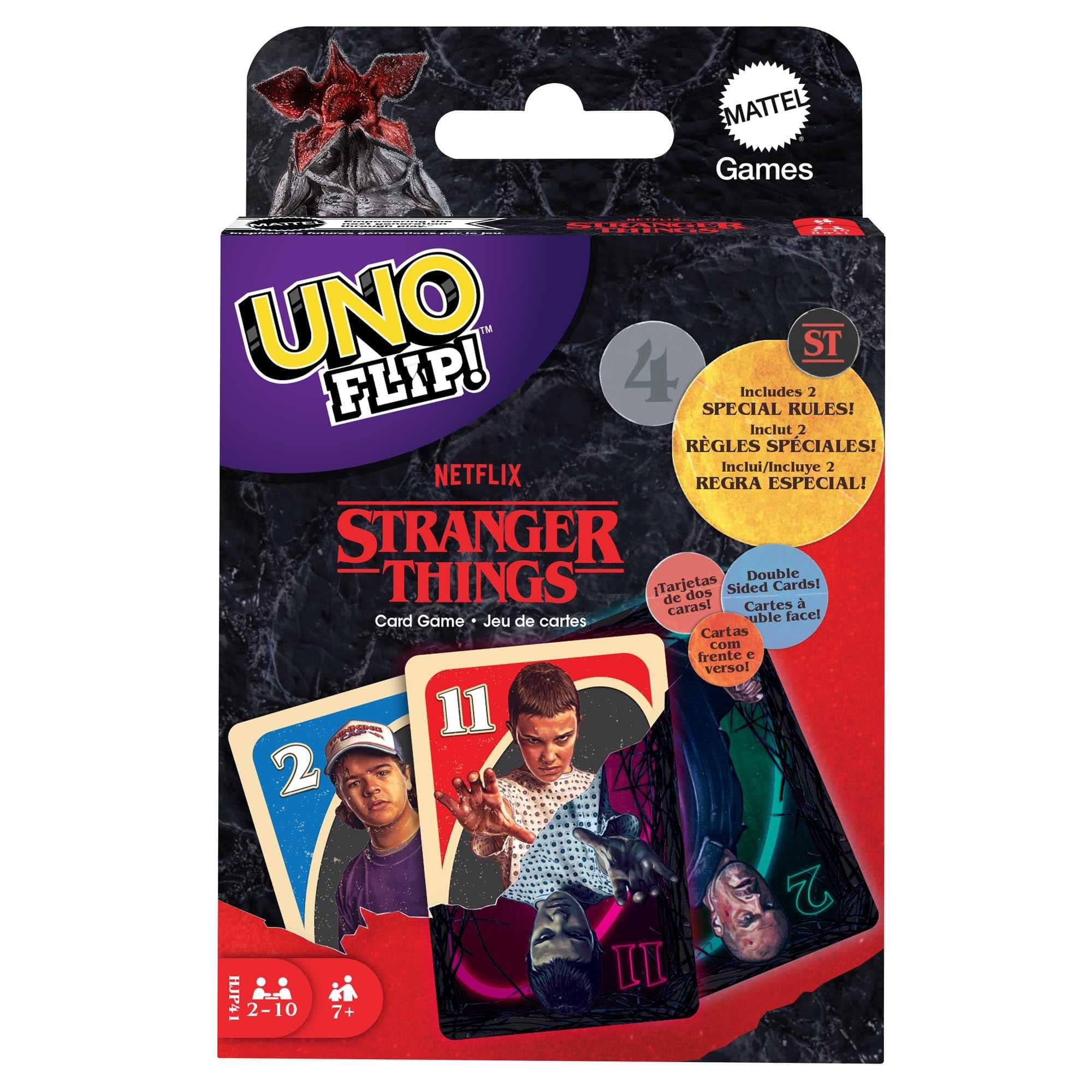 ​UNO FLIP! STRANGER THINGS Card Game with Double-Sided Deck, Collectible Gift for Kid, Family & Adult Game Nights, 2 to 10 Players Ages 7 Years Old & Up
