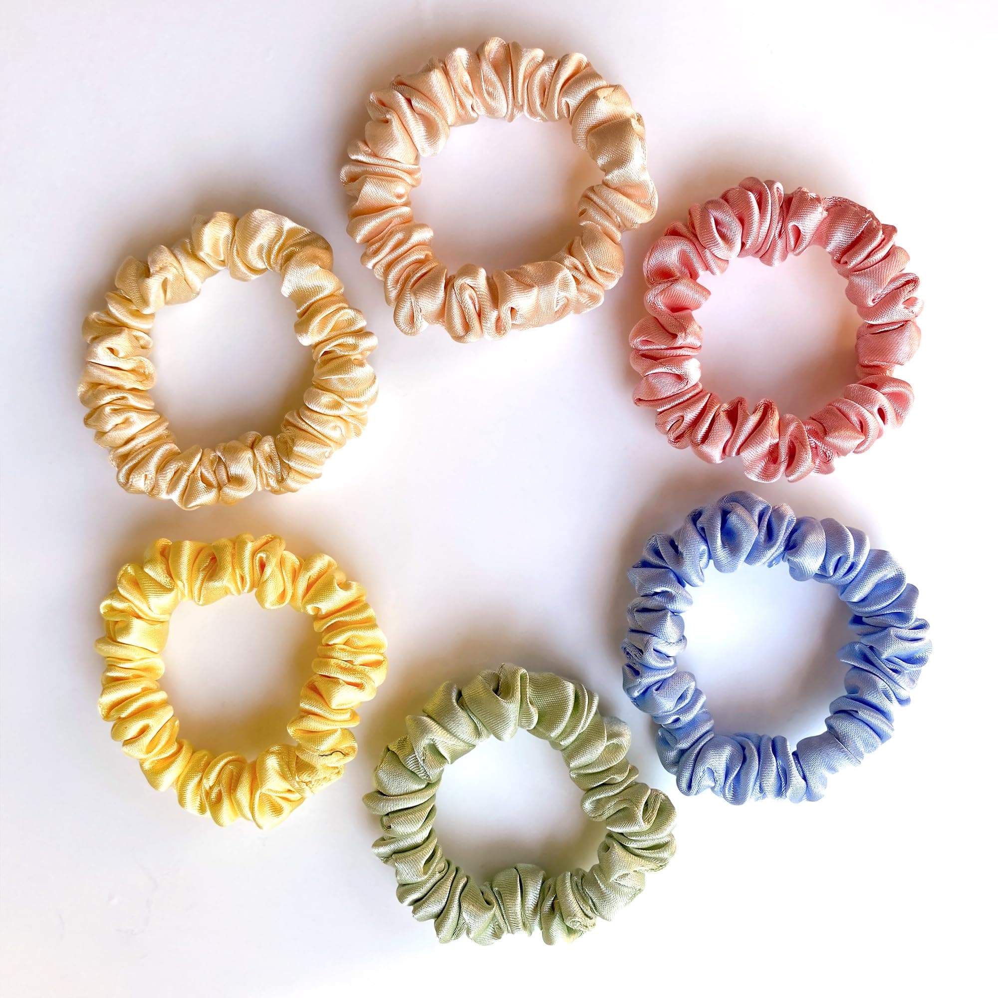 Luxury Satin Scrunchies SAME 6 COLORS AS PIC, Anti-Hair-Breakage, Hair Ties, Scrunchies Set for Girls, Women, Best gift for Sister, Friend, Mom (Pastel Skinny)