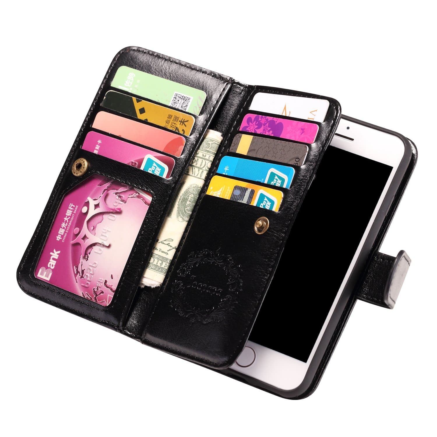 iPhone 7 Case, Joopapa iPhone 7 Wallet case, Pu Leather Magnet Stand Wallet Credit Card Holder Flip Case Cover Built-in 9 Card Slots Case for Apple iPhone 7 (Black)