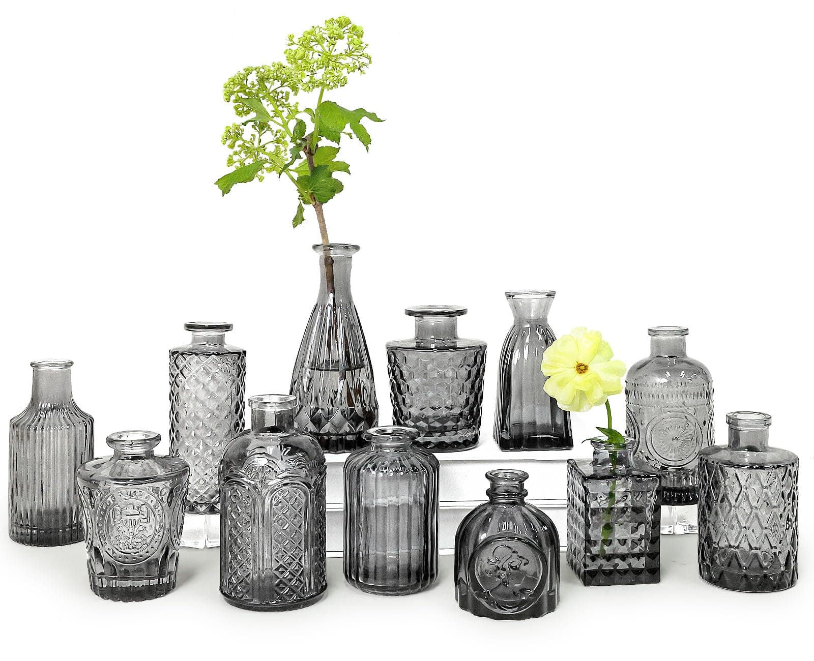 Bud Vase Set of 12, Black Bud Vases in Bulk, Small Flower Vases for Centerpieces, Mini Vintage Vase for Rustic Wedding, Home,Table Decoration