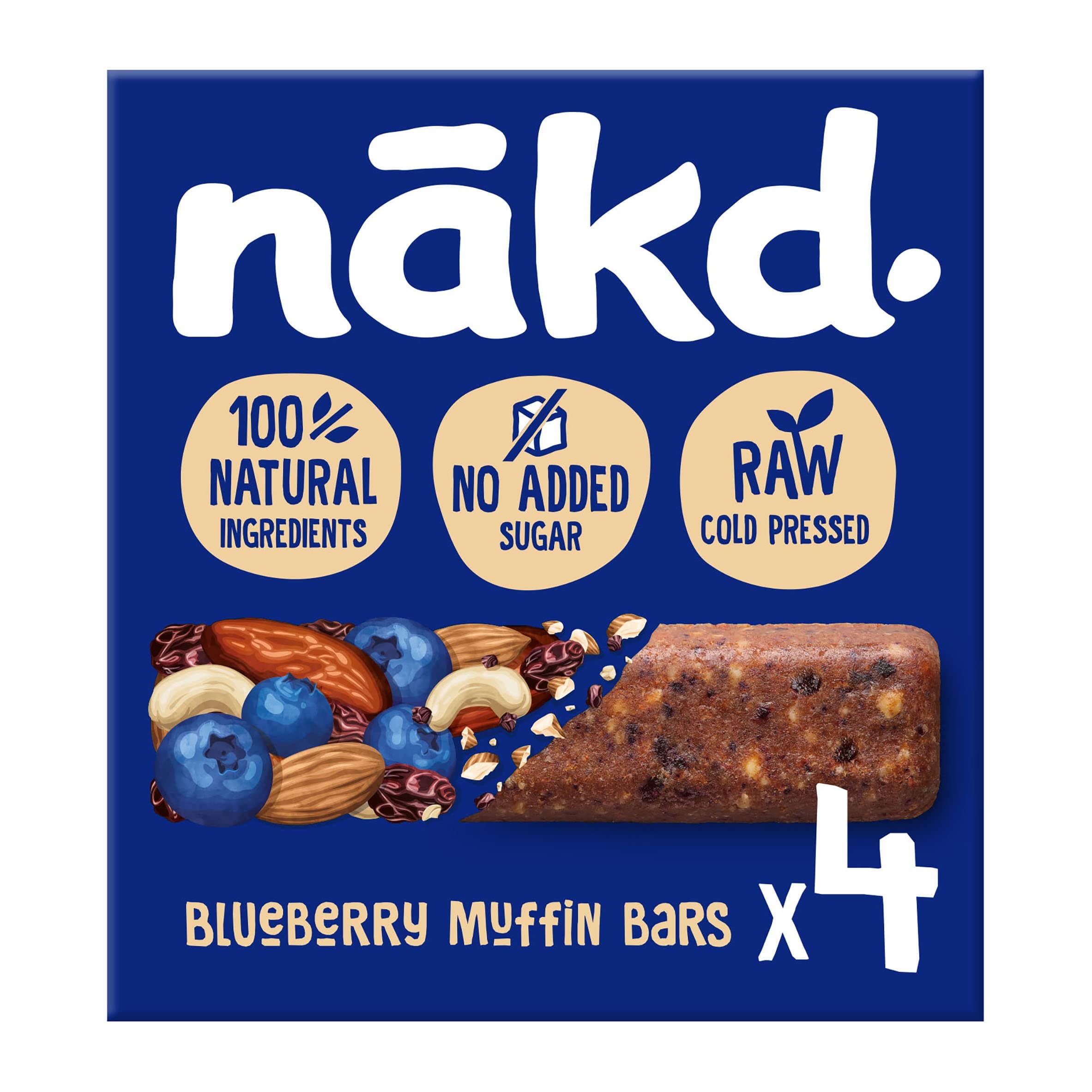 Nakd Blueberry Muffin Fruit and Nut Bar, 4 x 35g Multipack