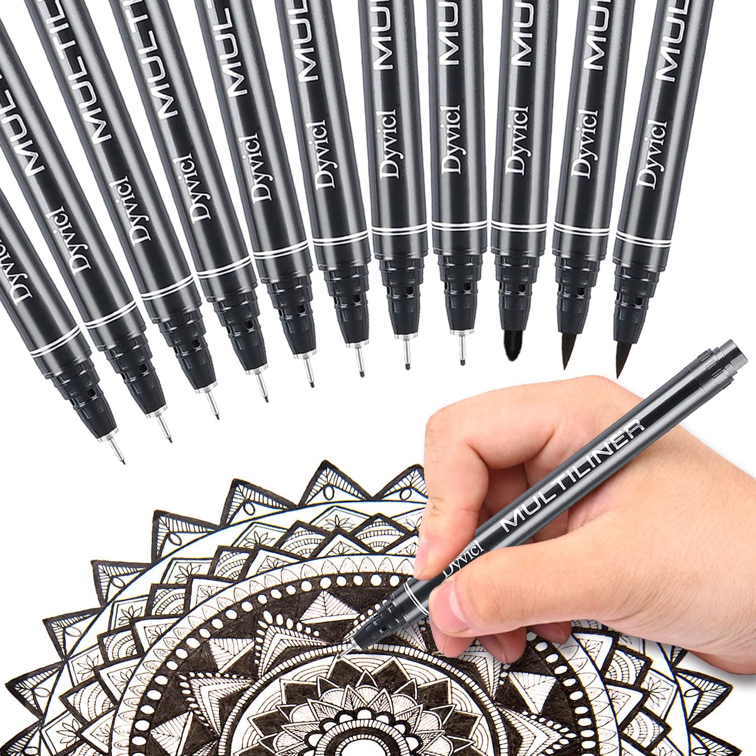 Dyvicl Multiliner Ink Pen Set, Precision Micro-Line Pens, Fineliner Black Drawing Pens Waterproof Archival Ink Artist Illustration, Manga, Anime, Sketching, Technical Drawing, Bullet Journaling