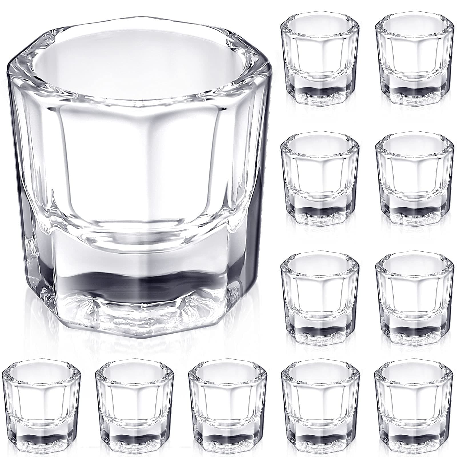 Cunhill 12 Pieces Nail Dappen Dishes Nail Monomer Liquid Dishes Nail Glass Cups Powder Dappen Dishes Nail Polish Crystal Bowls Acrylic Nail Clear Holders for Nail Extension Supplies