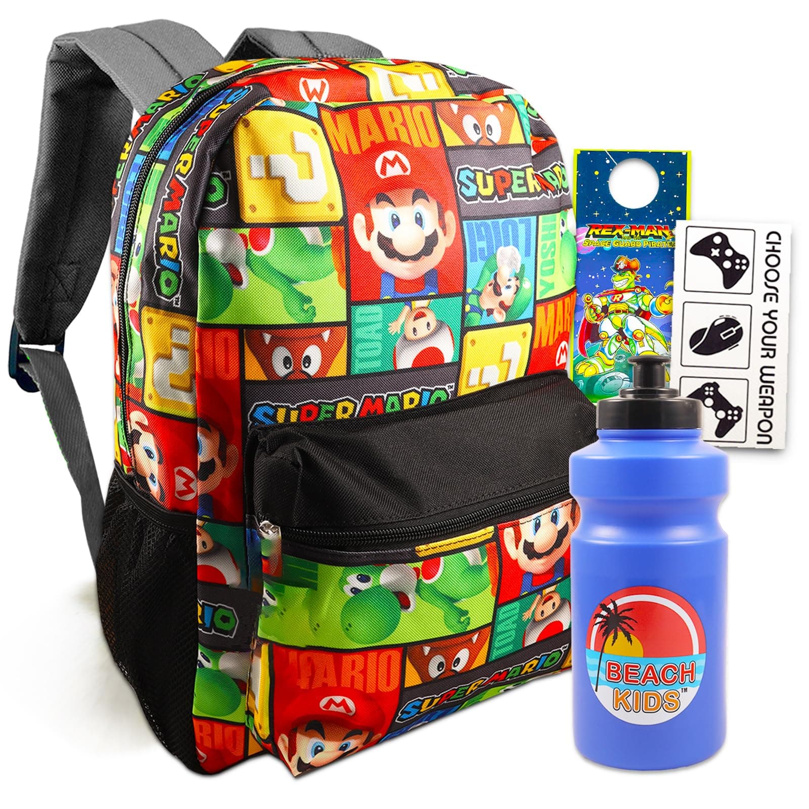 SUPER MARIOBackpack for Boys - Mario School Supplies Bundle with 16" Backpack Plus Water Bottle, Stickers, More Backpack, Toad Backpack Mario, mario backpack for boys, Mario Backpack for Toddlers,