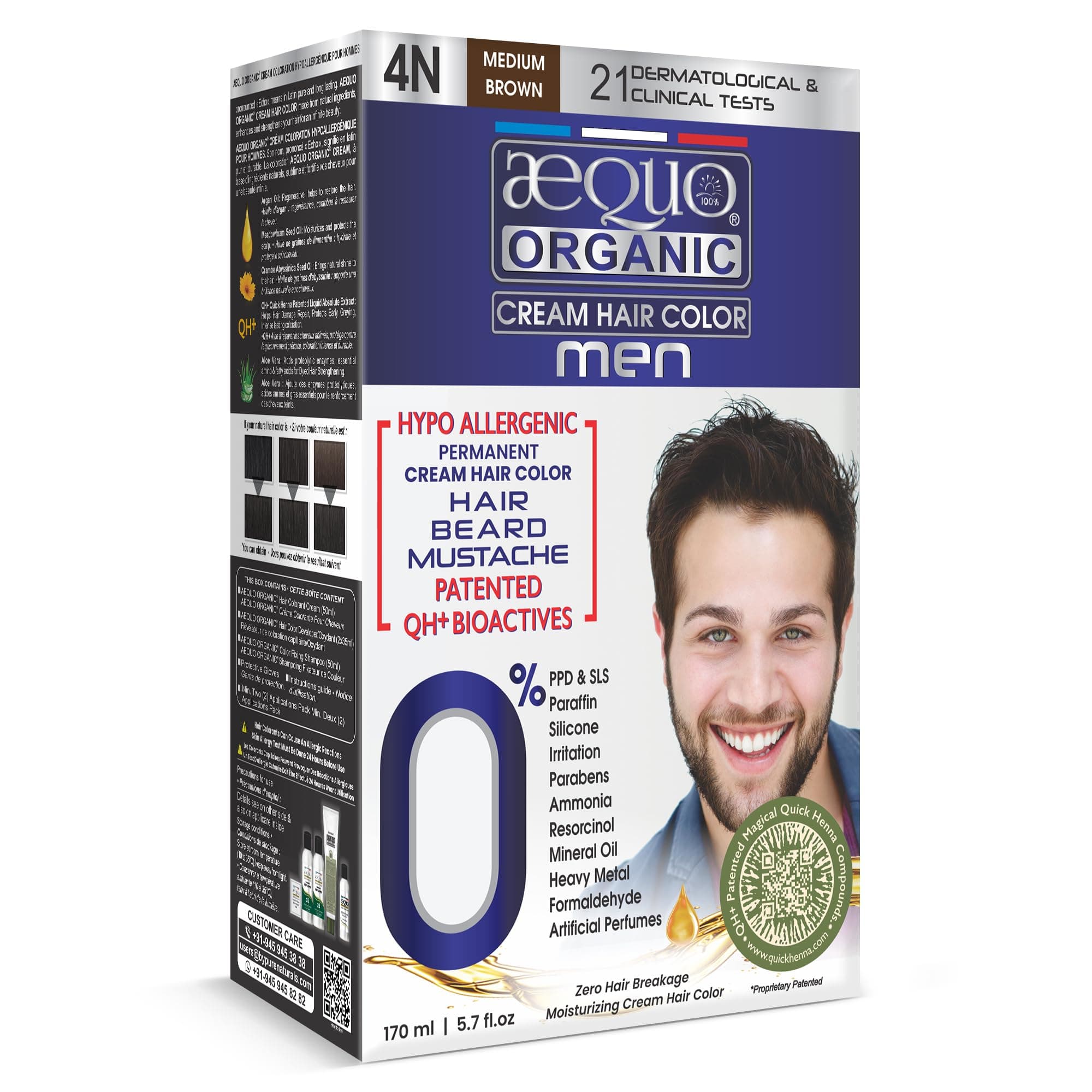 Cream Hair Color for Men 170ml | Natural Hair Colour for Men | Permanent Beard Colour for Men | PPD & Ammonia Free Organic Hair Colour 170 ml (Pack of 1) 4N Medium Brown