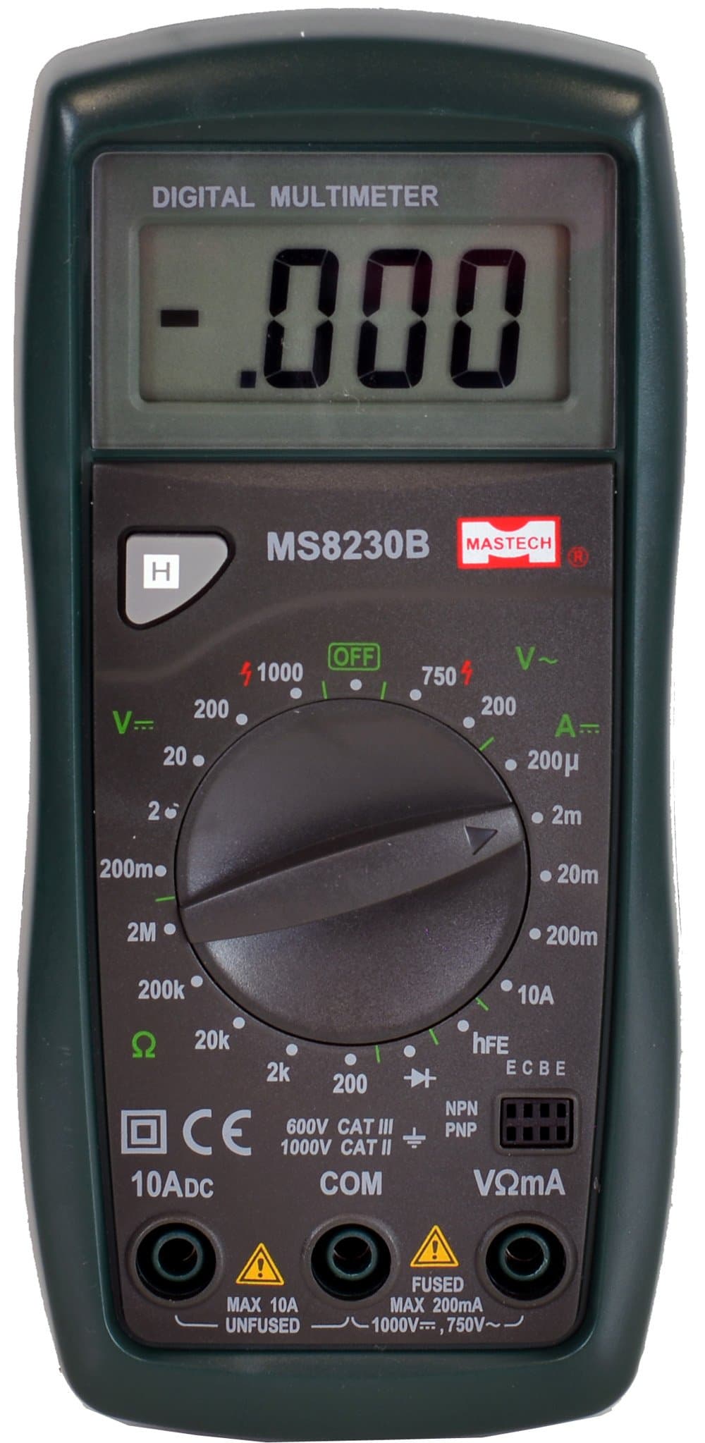 Mastech 19-Range Digital Multimeter with Diode and Transistor check, MS8230B