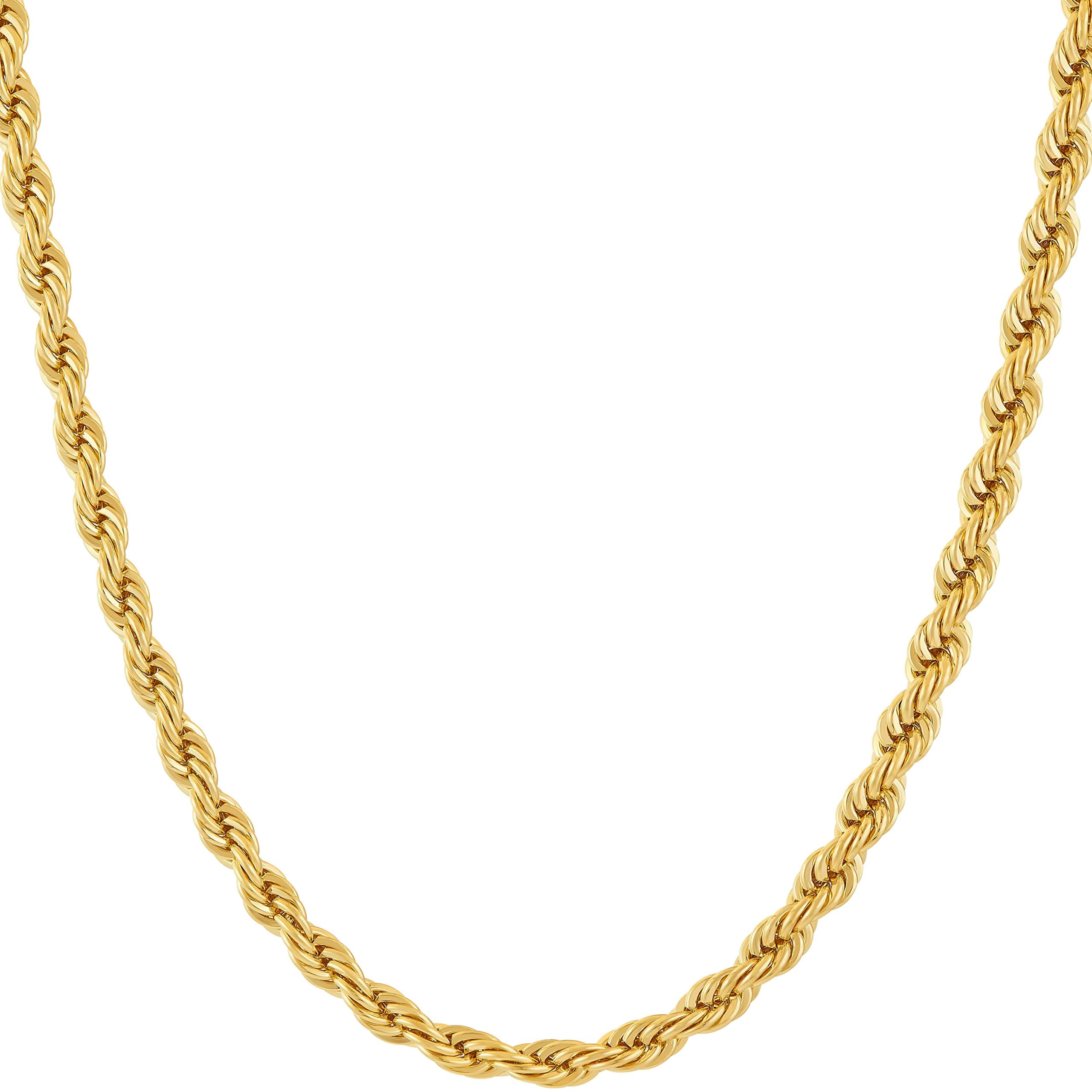 Gold Rope Chain for Men & Women - Diamond Cut 24k Real Gold Plated Gold Necklace - Lifetime Replacement - Durable Clasp - 4mm