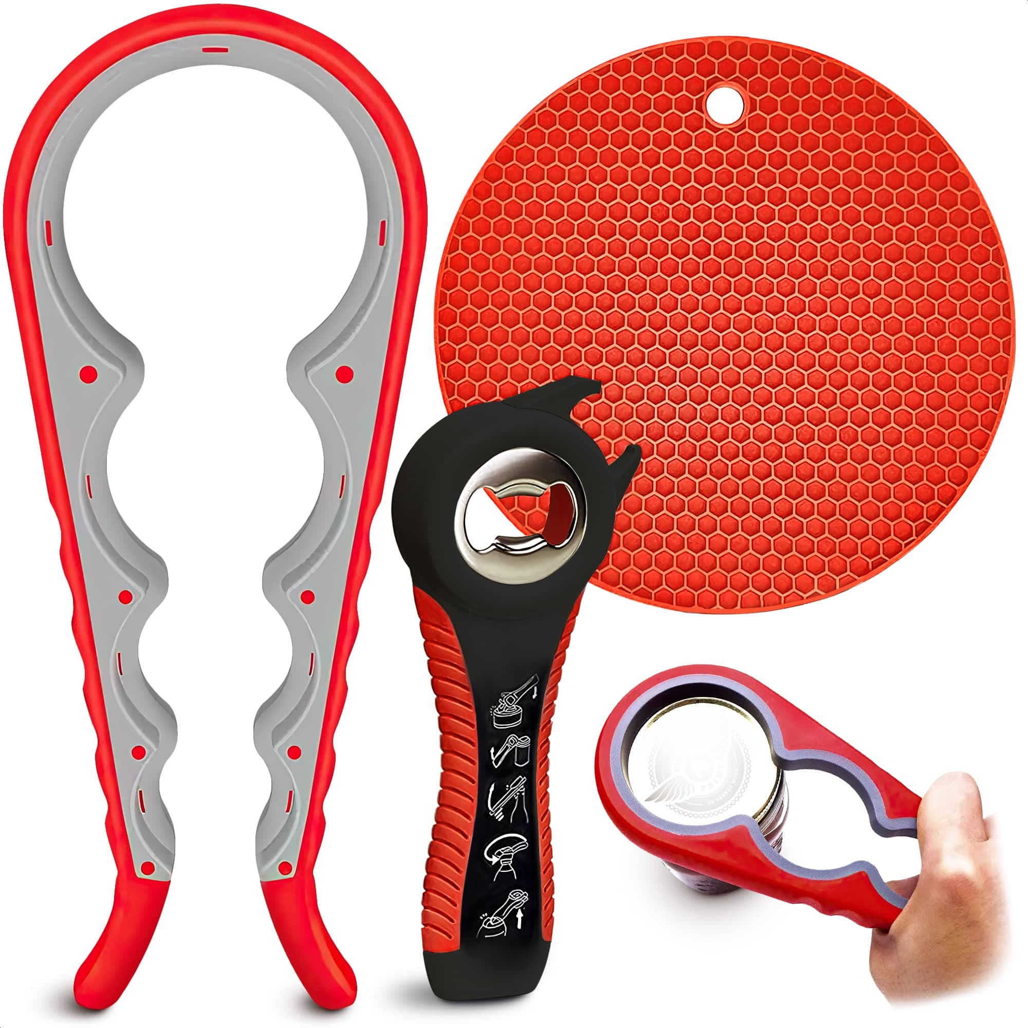 3 Pcs Rubber Jar Opener Gripper Pad Set for Different Caps - Bottle Openers for Seniors with Weak Hands, Rubber Jar Gripper Pad Set that Fits Up to 2.7" Caps - Lid Openers for Seniors with Weak Hands