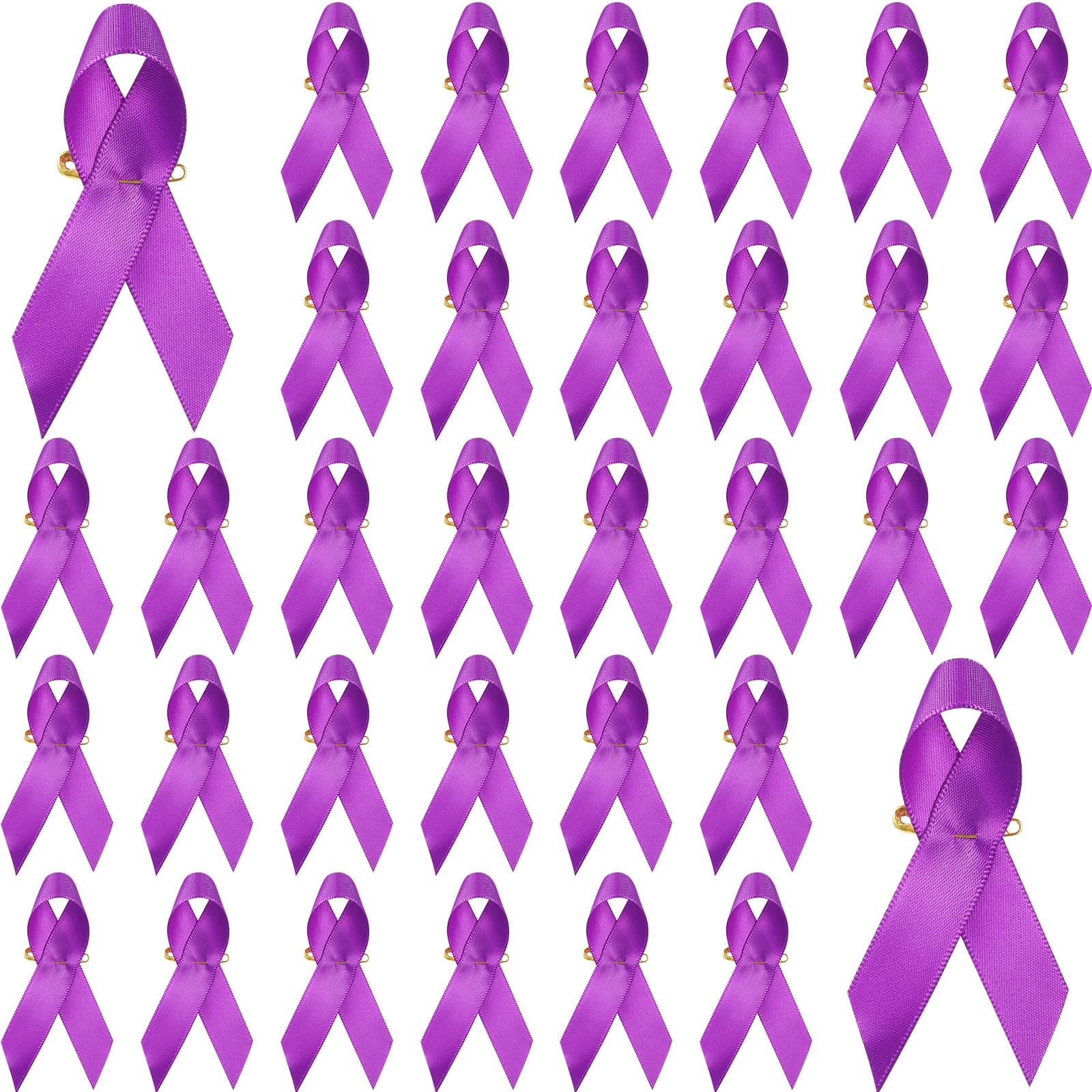 150 Purple Ribbon Awareness Pins - Pancreatic, Domestic Violence, Lupus, Overdose, Alzheimer's & Cancer Awareness Brooch with Safety Pins for Charity & Public Events
