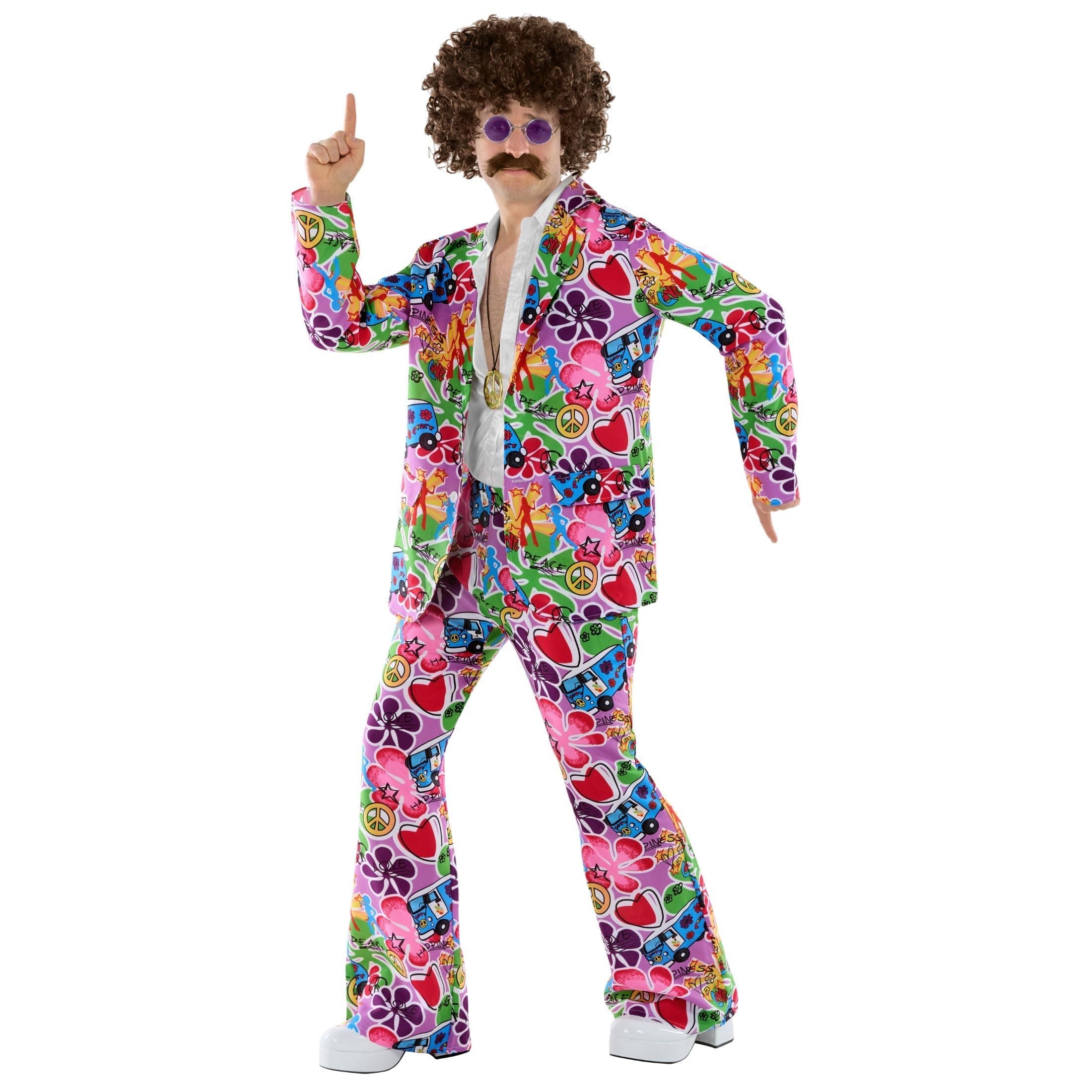 Fun Shack Psychedelic Suit Hippie Costume Men 60s 70s Fancy Dress Hippy Outfit for Men Party Festival Wear