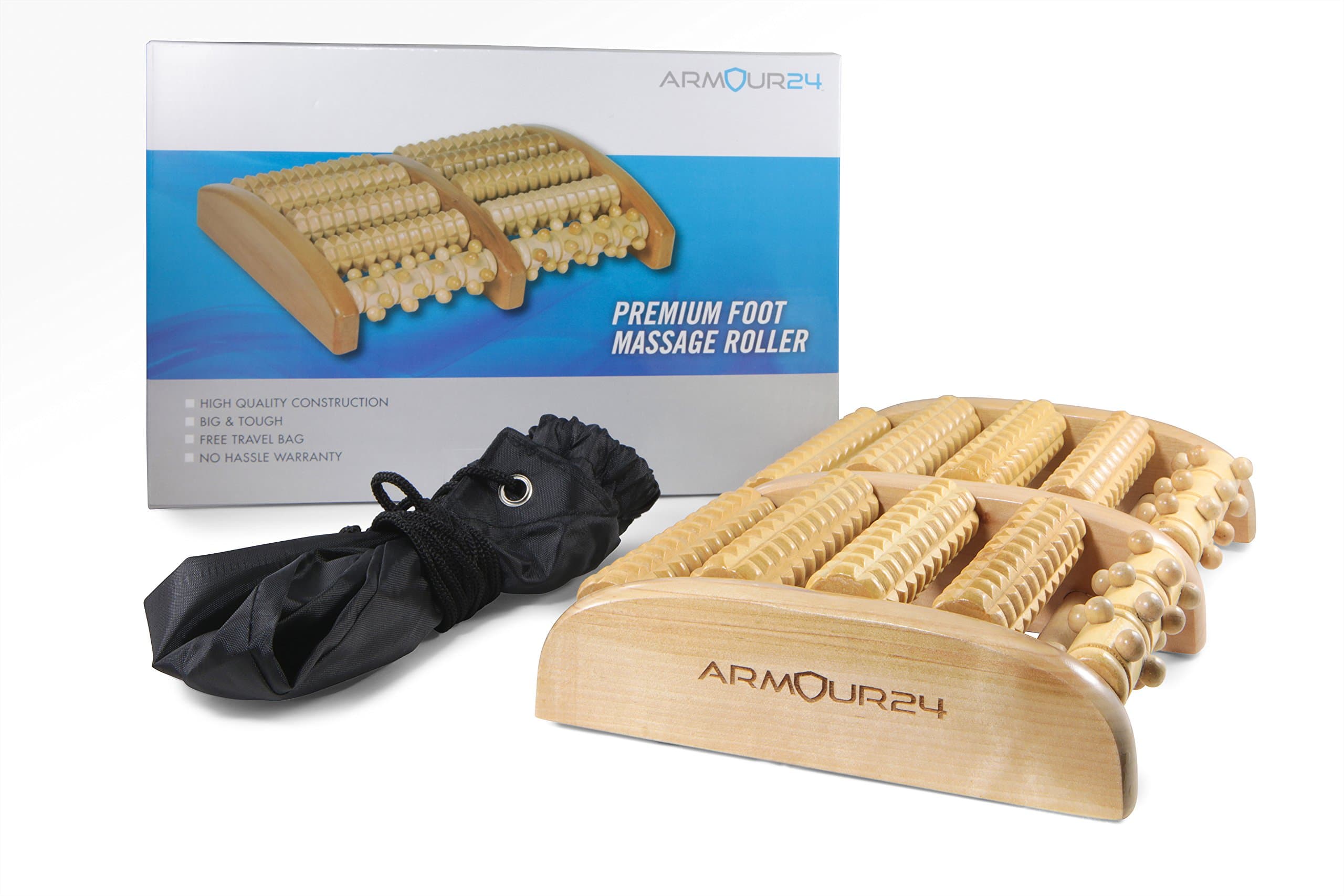 TheraFlow Large Wooden Dual Foot Massager Roller, Pine color, large, Comes With Reflexology Chart