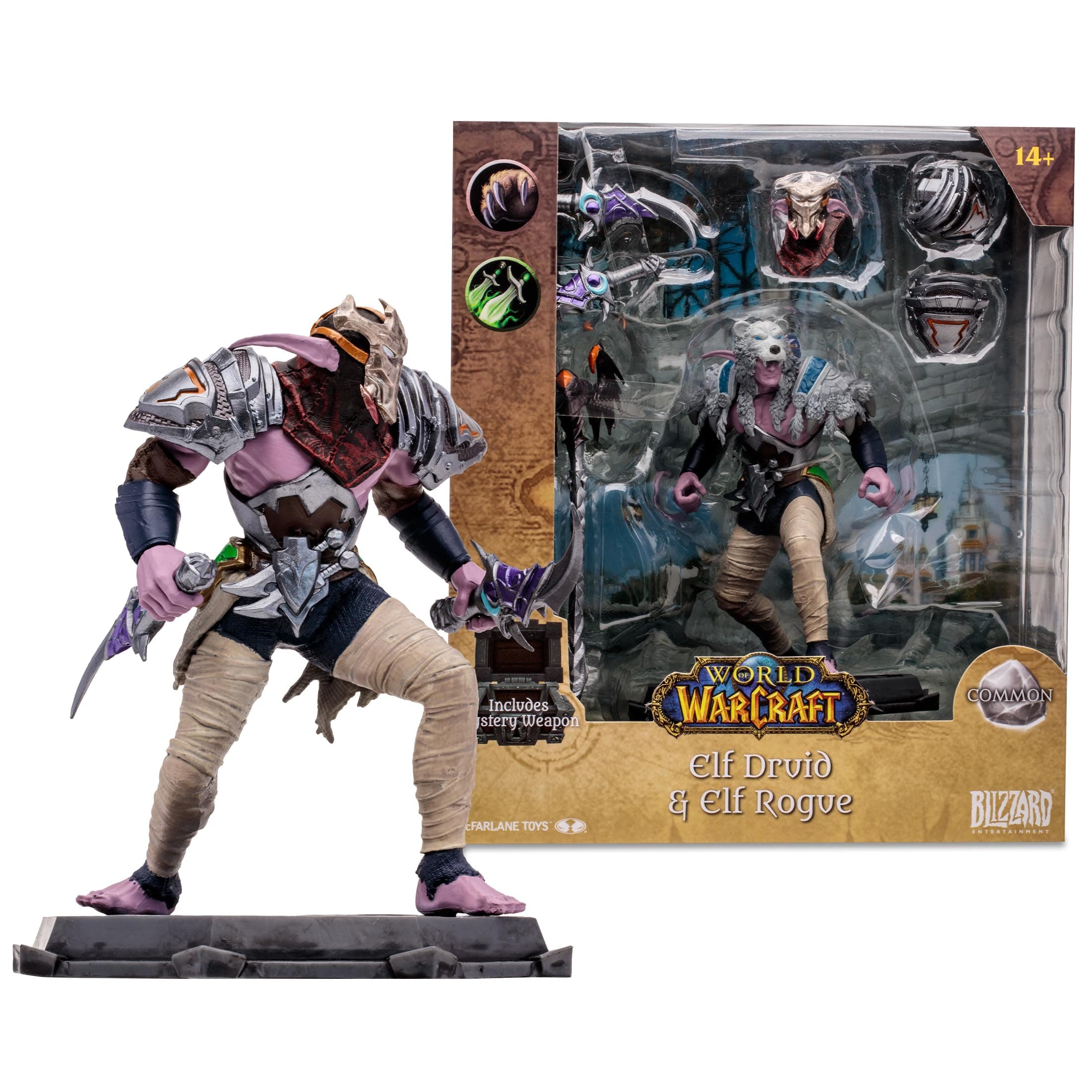 McFarlane Toys World of Warcraft 6 Inches - Night Elf: Druid/Rogue Action Figure, Incredibly Detailed 1:12 Scale Figure Based on the Global Phenomenon, Includes Weapons, Armor Pieces Mystery Weapon