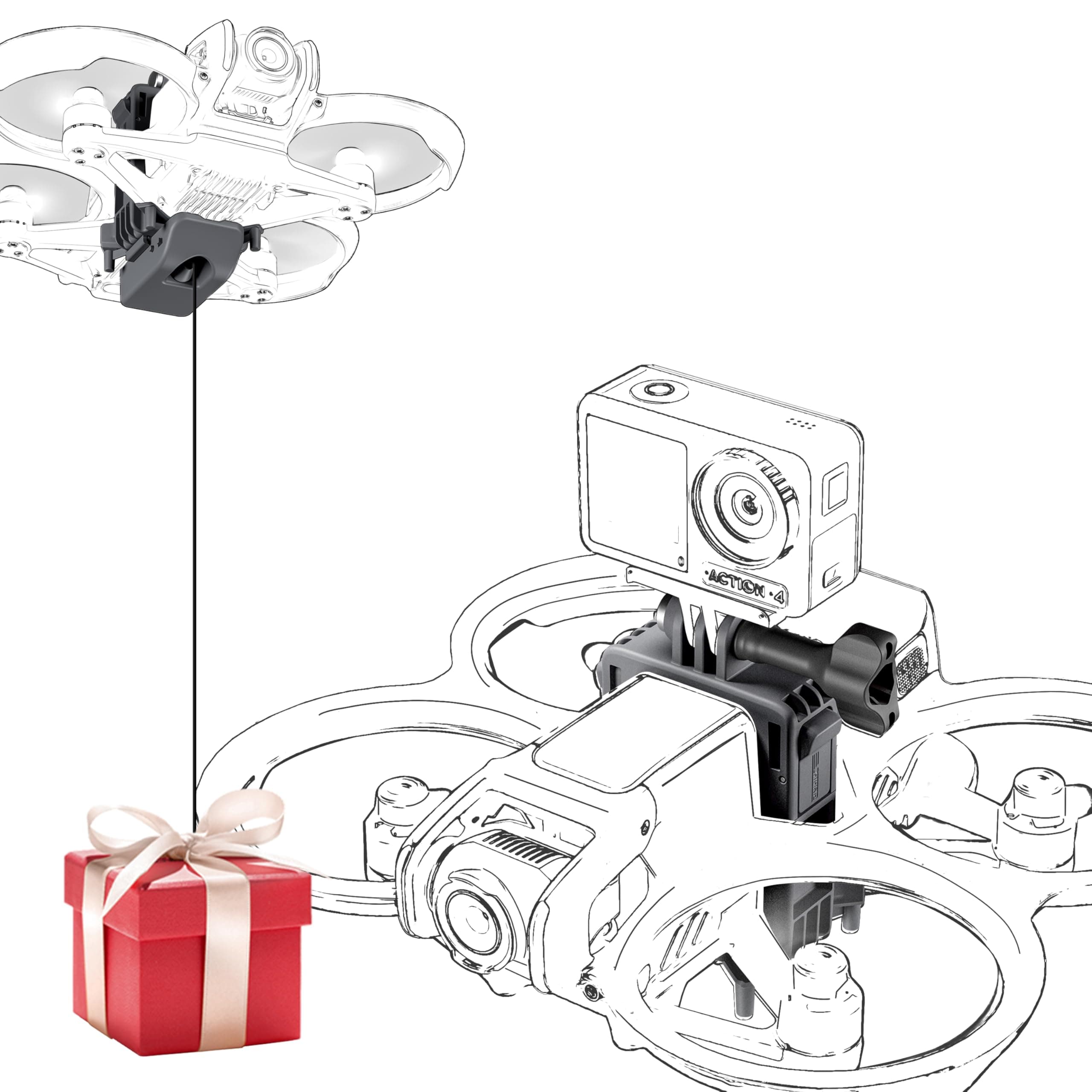 Drone Airdrop System for DJI Avata 2, Drop Release for DJI Avata 2, Transport Release Accessories, 2in1Tripod Mount Adapter for DJI Action 4/3 for Gopro , airdrop release for Avata 2(Fishing