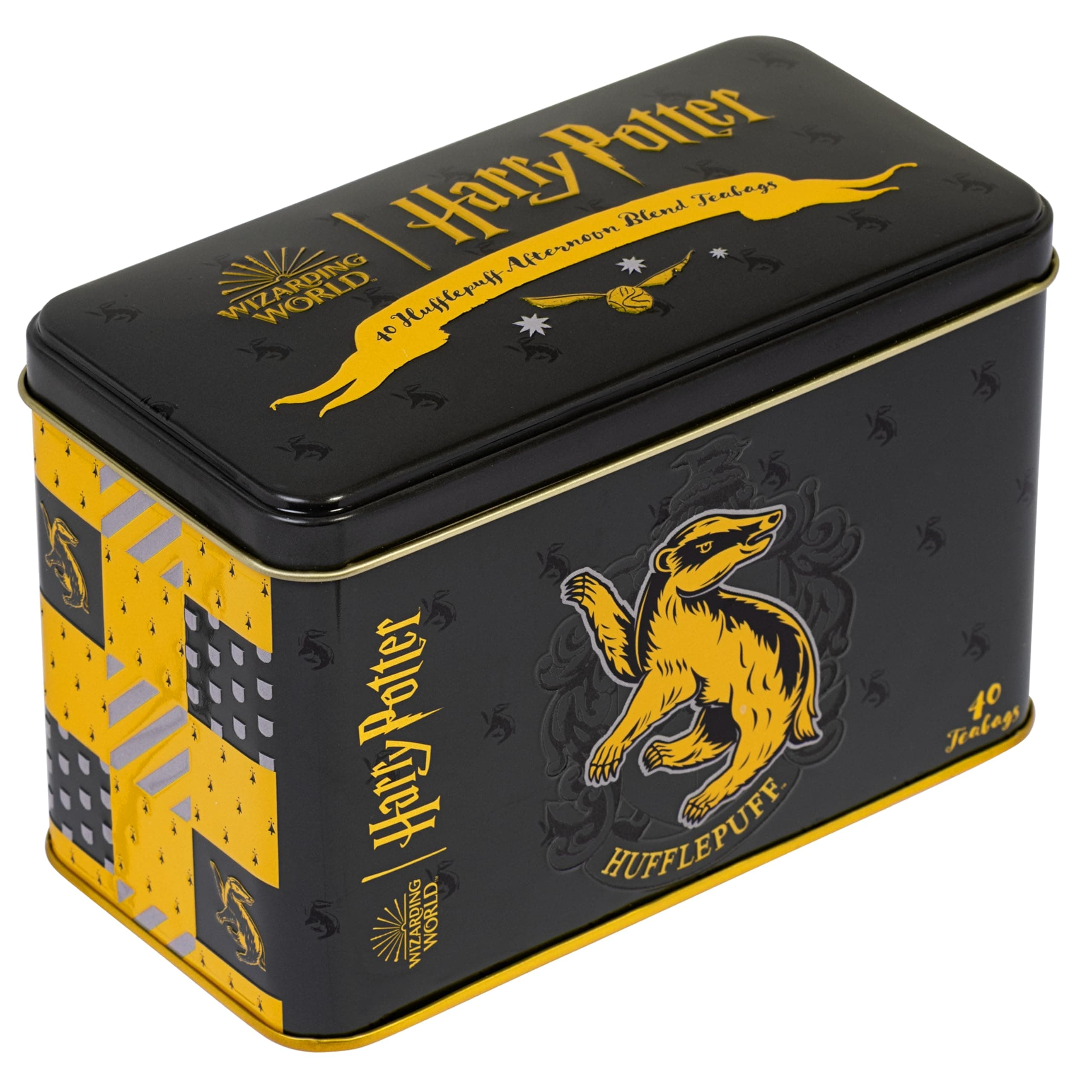 New English Teas Official Harry Potter Hufflepuff Crest Tea Caddy with 40 English Afternoon Teabags