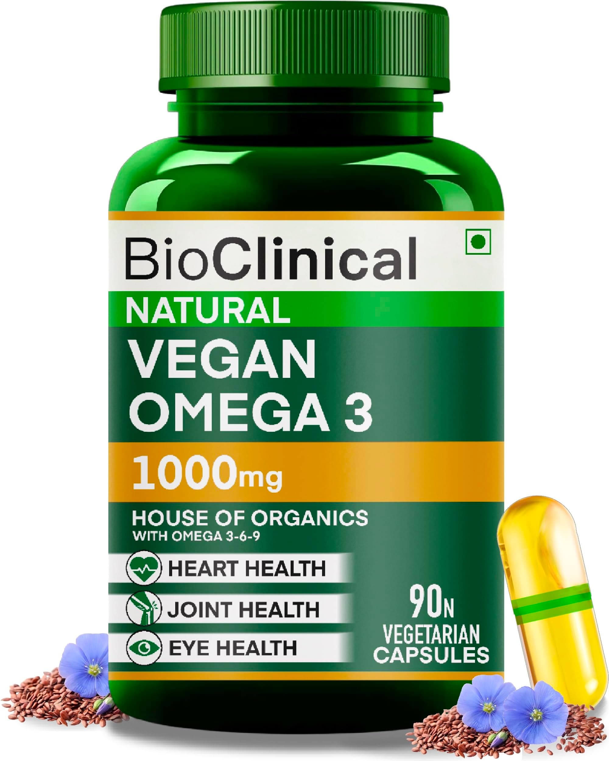 truu HIMALAYAS BioClinical Omega 3 6 9 Vegan Natural Supplement for Muscle,Skin,Eye,Hair,Brain,Heart,Bones & Triglycerides Lowering Plant Based Organics Triple Strength Oil-90 Veg Capsules,150 grams