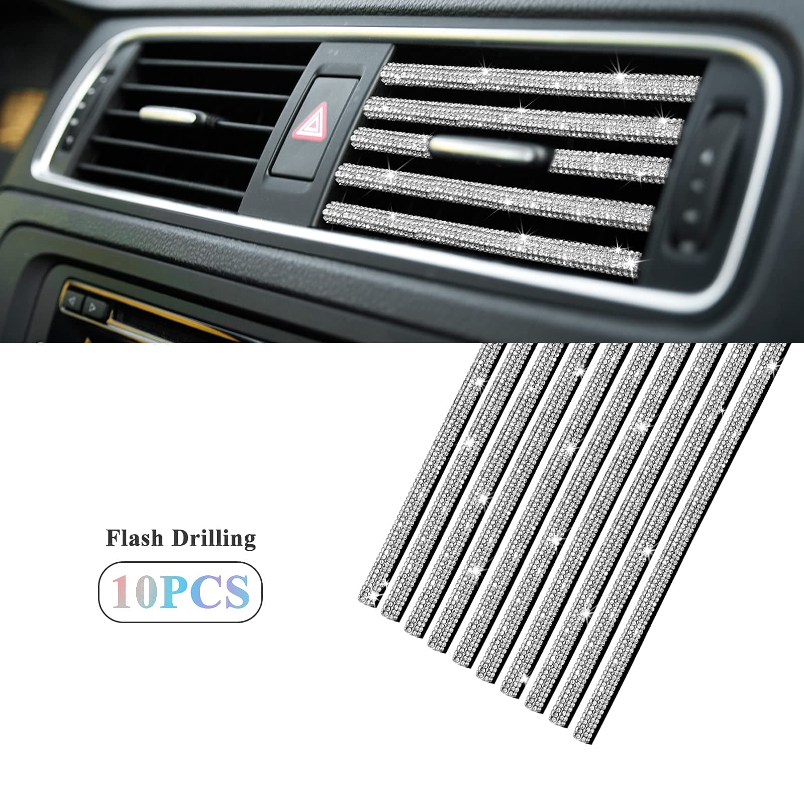YIXIND 10 Pieces Bling Car Vent Outlet Trim,Bling Car Accessories for Women, Bling Car Air Conditioner Vent Outlet Trim Decoration Strip for All Straight Air Vent Outlet