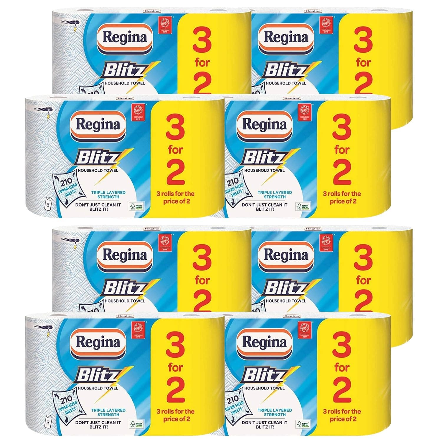 Regina 24 Rolls Blitz Kitchen Towel Super Strong 3 Ply 70 Sheets per Roll Amazing Value Thank you Sticker Packaging.