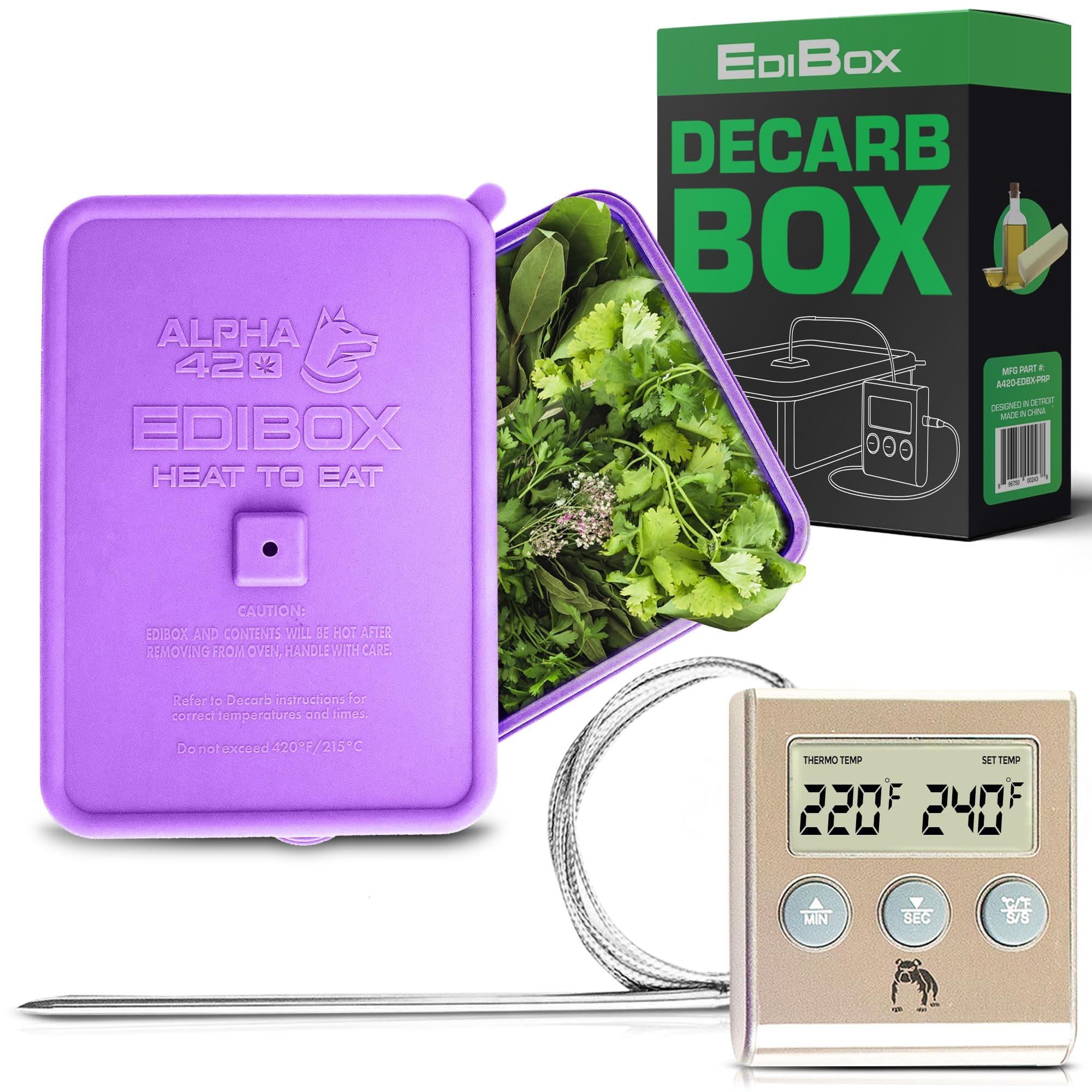 Decarboxylator Box, Silicone Baking Kit to Decarb Herbs & Infuse into Butter, Oils, & Tinctures, Edibox Purple