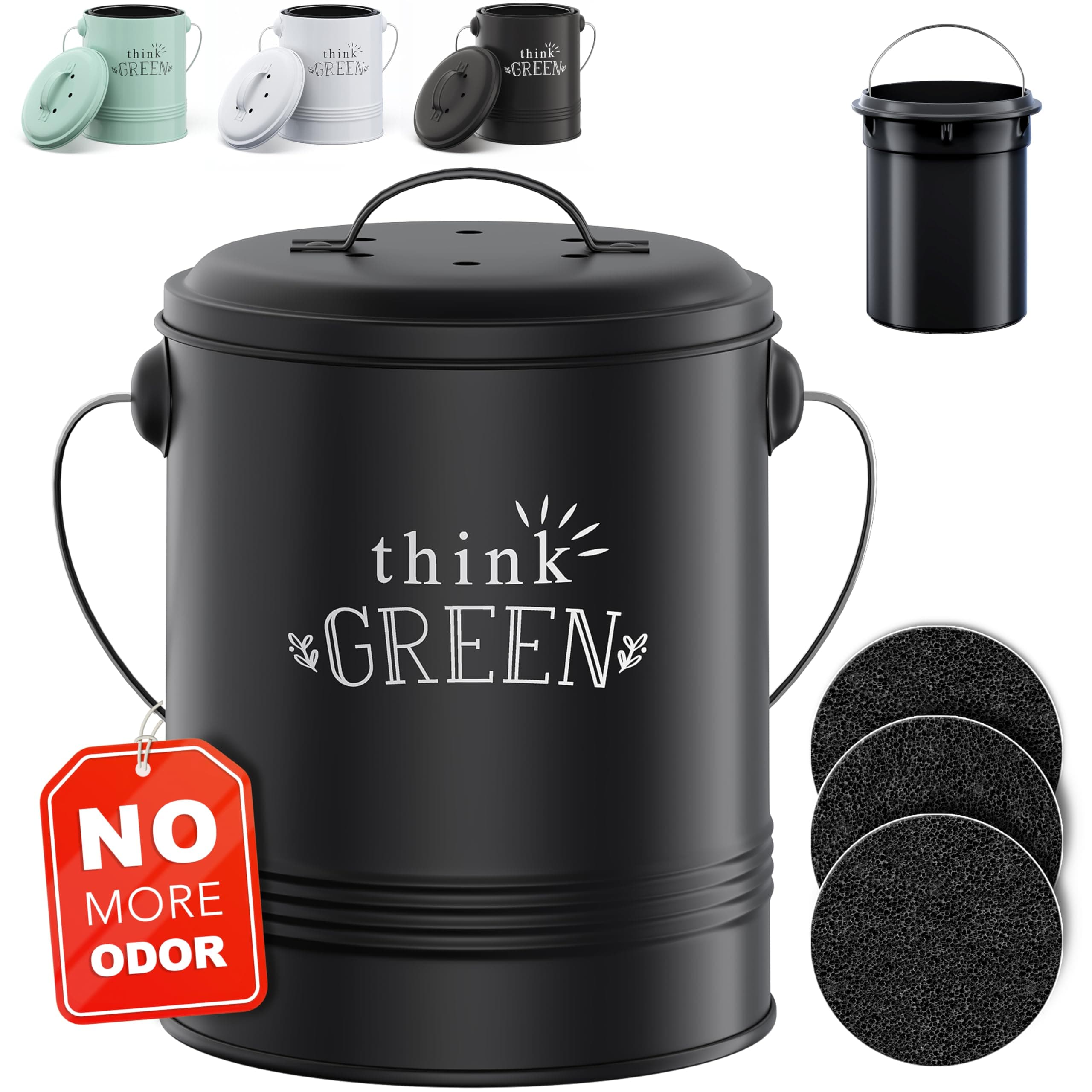 Barnyard Designs Kitchen Compost Bin Kitchen Counter Indoor Compost Bin, Countertop Compost Bin with Lid, Composting Bin Food Waste Composter Bin Cycler Bucket with Filter, 1.2 Gallon 7”x9.5”, Mint