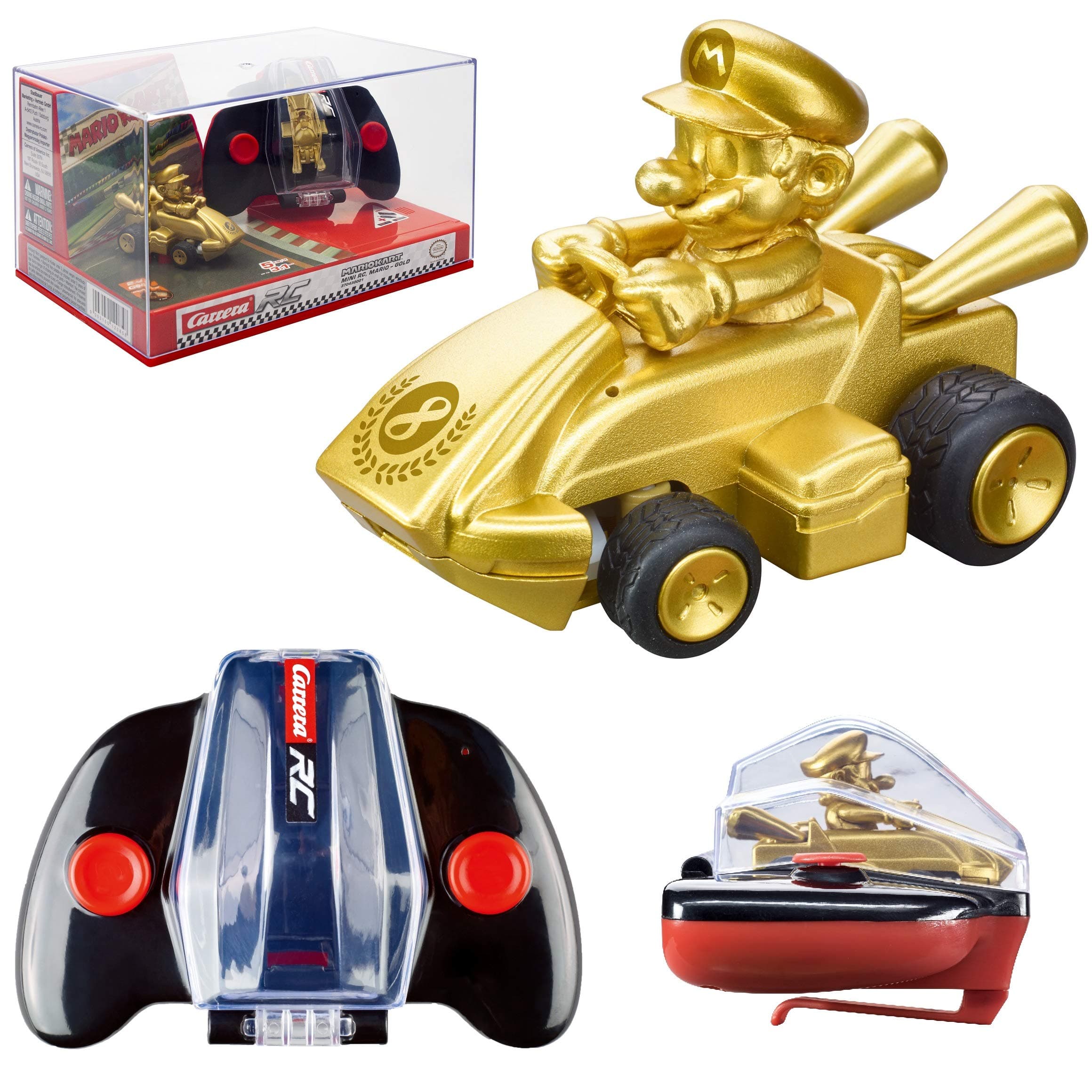 Carrera RC Nintendo Mario Kart 2.4 GHz Mini Collectible Radio Remote Control Toy Car Vehicle - Gold Mario