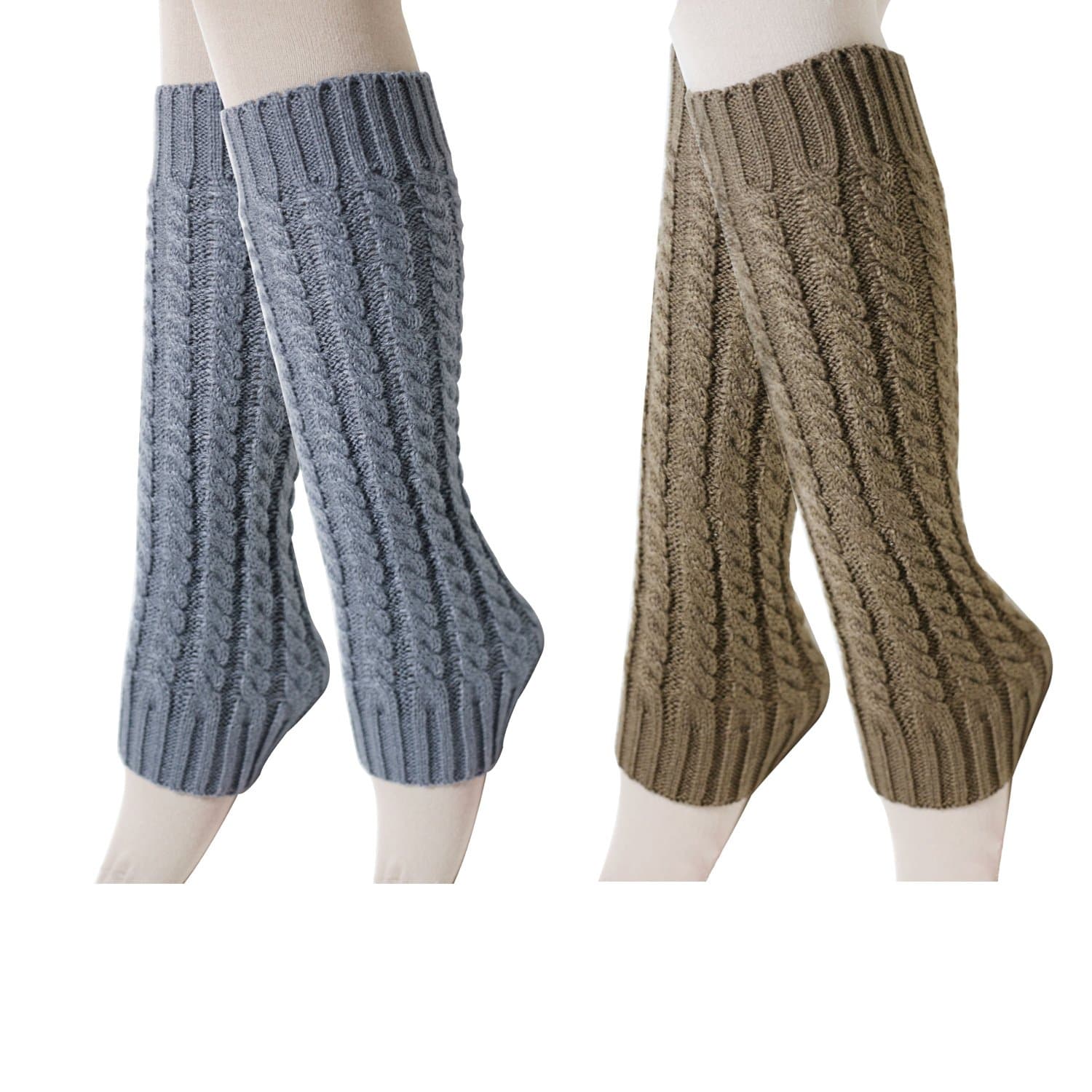 2 Pairs Womens Winter Warm Cable Knit Leg Warmers Knitted Crochet Long Knee Socks