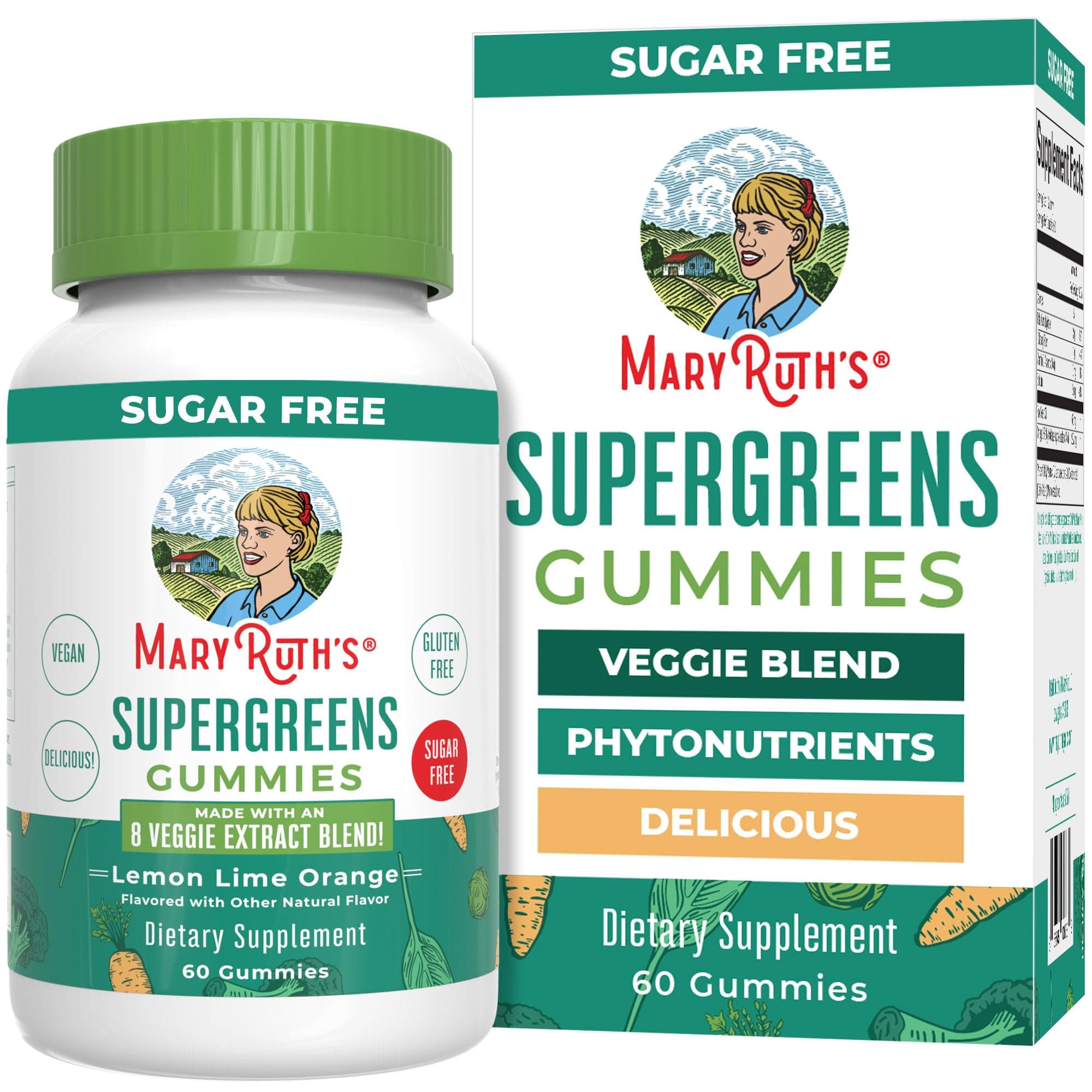 Super Greens Gummies | Sugar Free | Super Greens Powder in a Gummy | 8 Greens Gummies with a Full Serving of Veggies for Adult & Kids Age 4+ | 2g Fiber Per Serving | Vegan | 60 Count