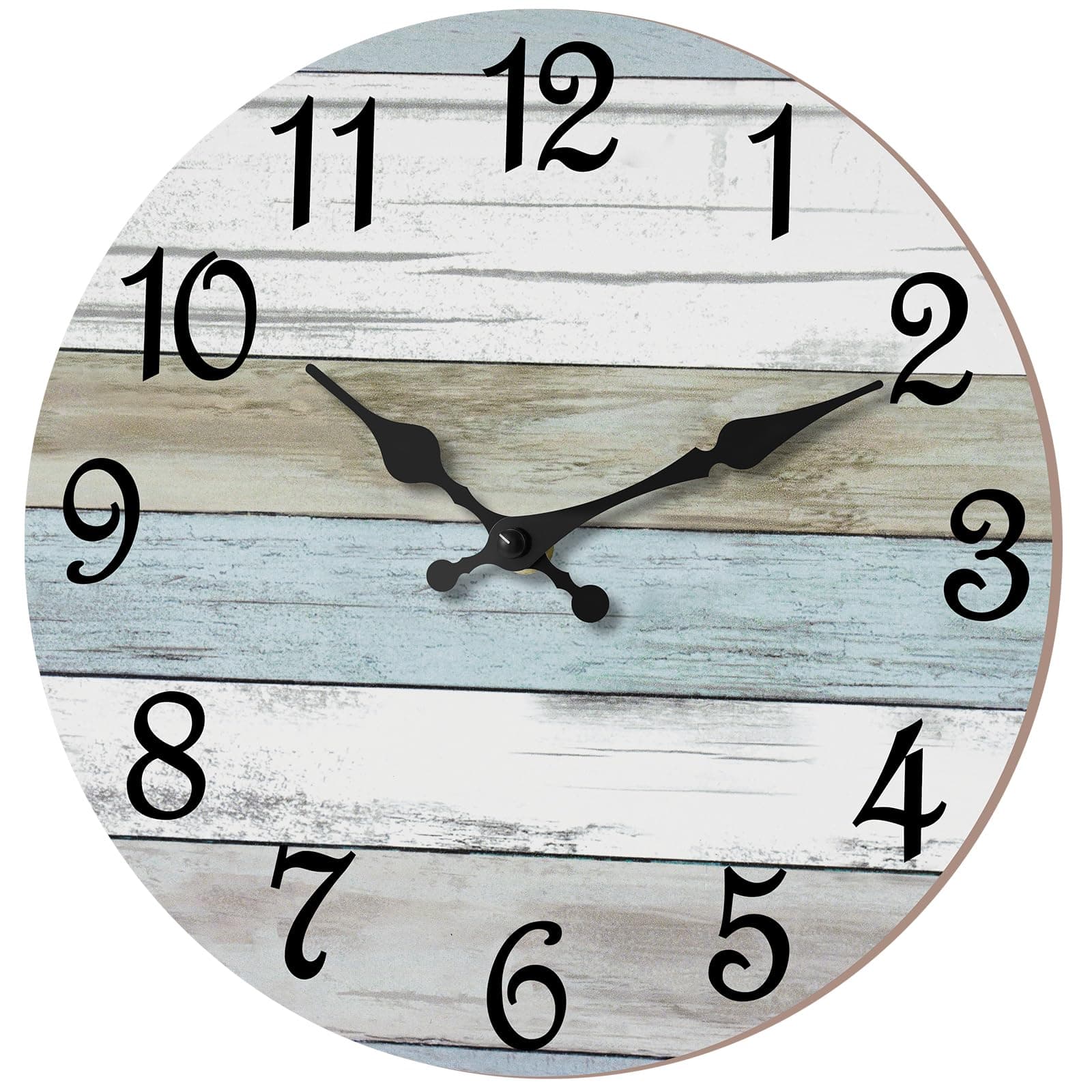 CHYLIN Wall Clock - 16 Inch Silent Non Ticking Coastal Wall Clocks Battery Operated, Wooden Rustic Farmhouse Clock Decorative for Living Room, Kitchen, Bathroom, Office (Blue)