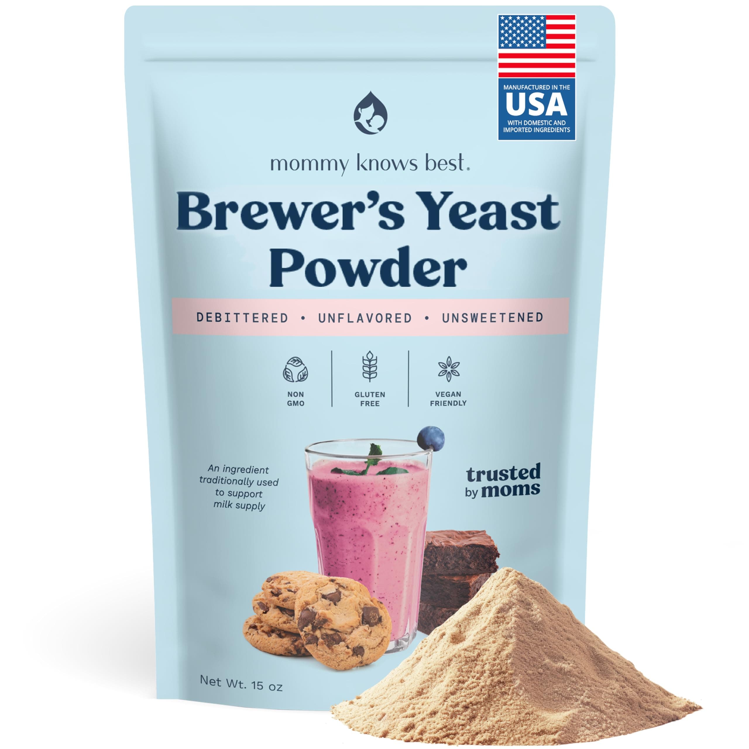 Mommy Knows Best Brewer's Yeast Powder for Breastfeeding Support, Gluten-Free, 15 oz
