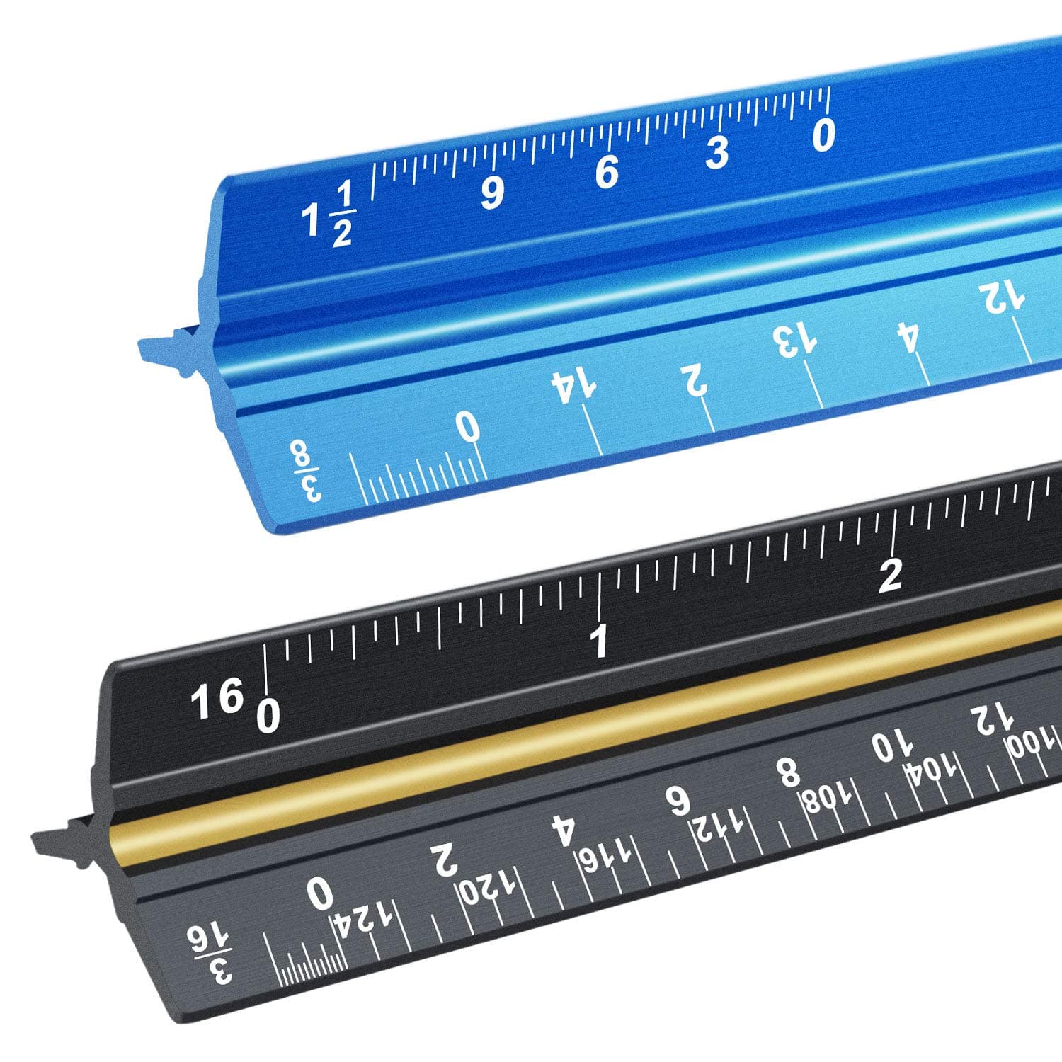 Architectural Scale Ruler, Two 12" Laser-Etched Aluminum Architect Triangular Scale Ruler(Imperial), Blueprint Drafting Ruler, Architect Ruler, Metal Scale Ruler, for Draftsman Engineers Students