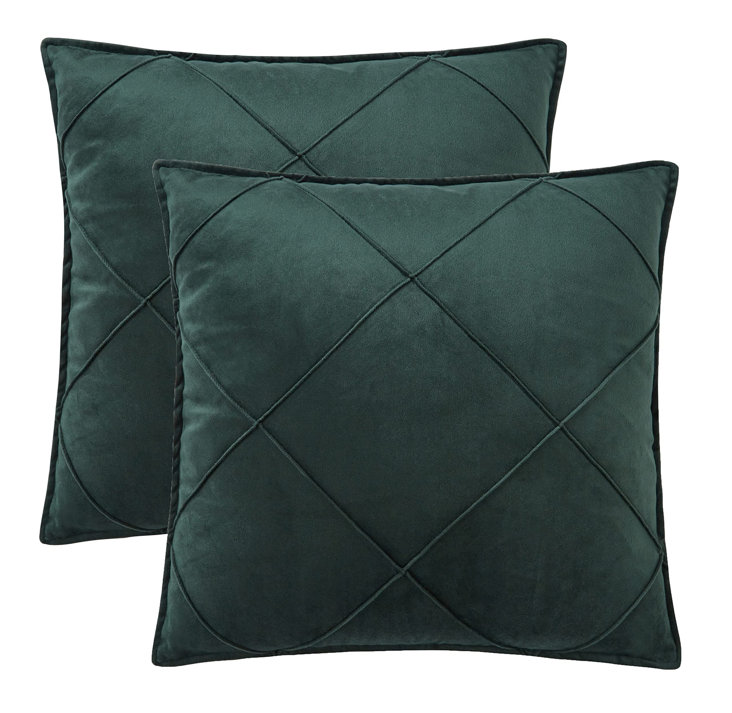 Green Velvet Throw Pillows Covers 18"x18" Pack of 2 Summer Sofa Decoration Soft Square Cushion Couch Pillowcase Solid Plaid Cover for Bedroom Livingroom Car Outdoors Bed Chair