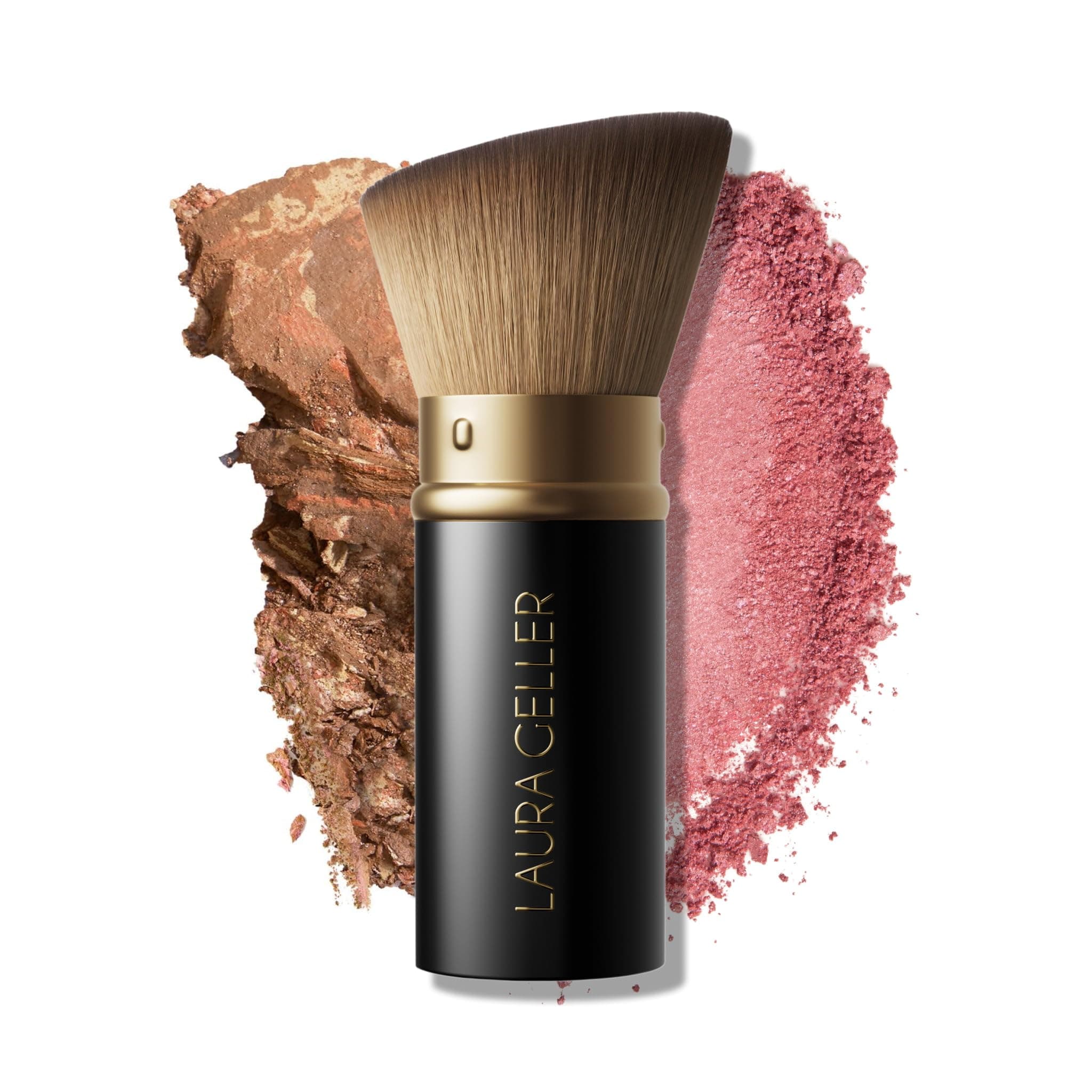 LAURA GELLER NEW YORK Retractable Black Kabuki Brush for Liquid Cream Powder Face Makeup with Aluminum Handle