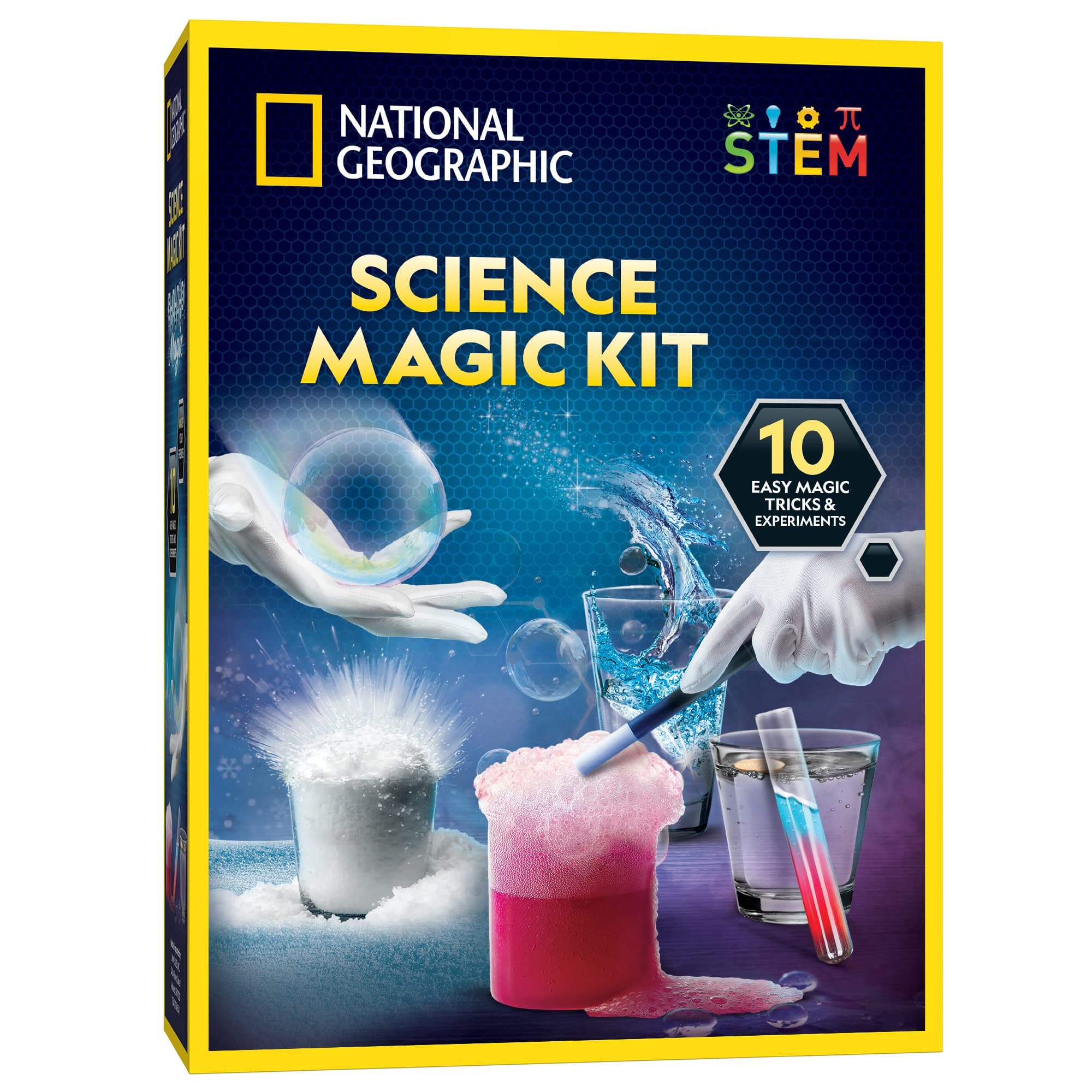 NATIONAL GEOGRAPHIC Magic Chemistry Set - Perform 10 Amazing Easy Tricks with Science, Create a Magic Show with White Gloves & Magic Wand
